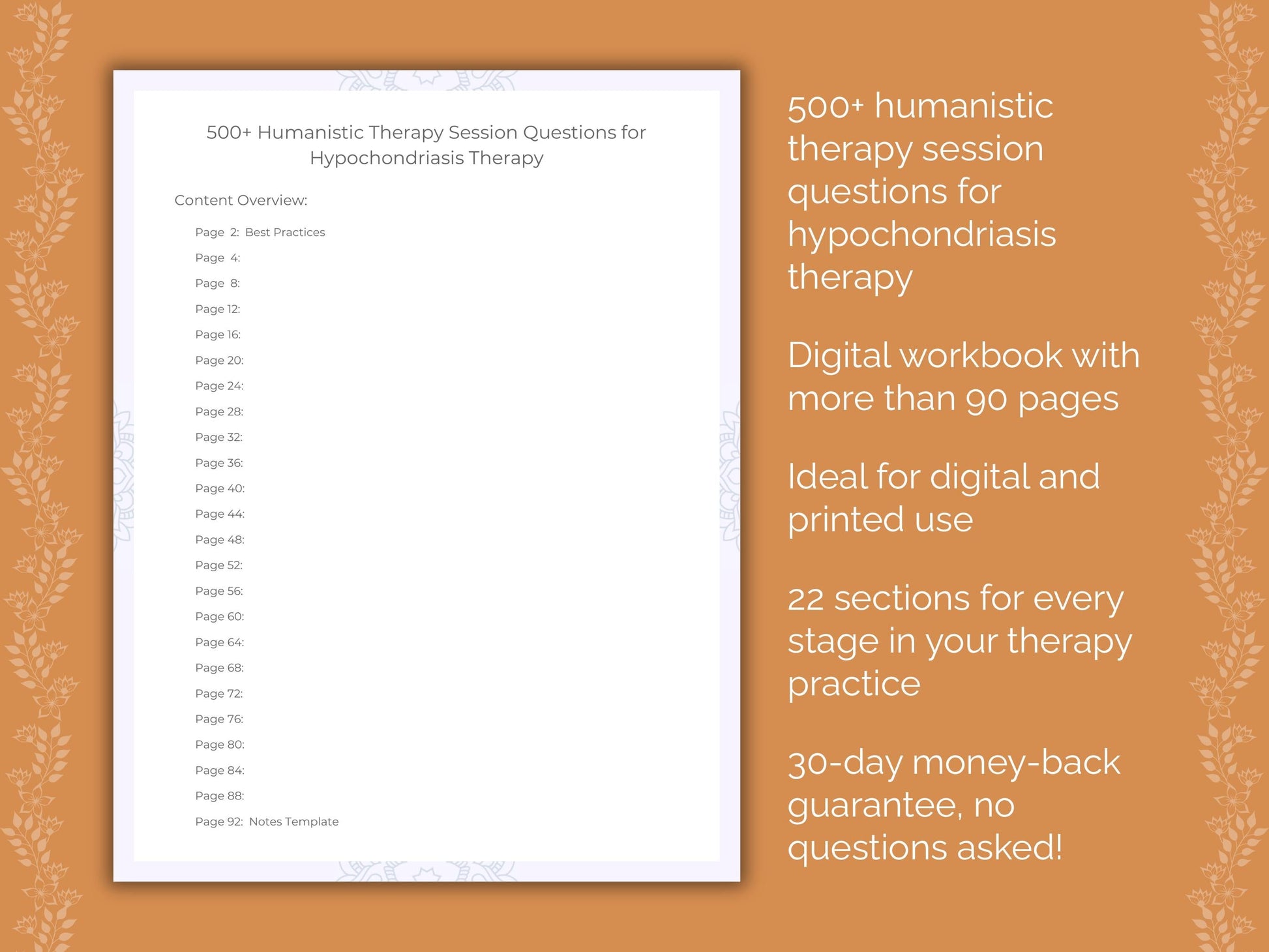 Hypochondriasis Humanistic Therapy Therapist Worksheets