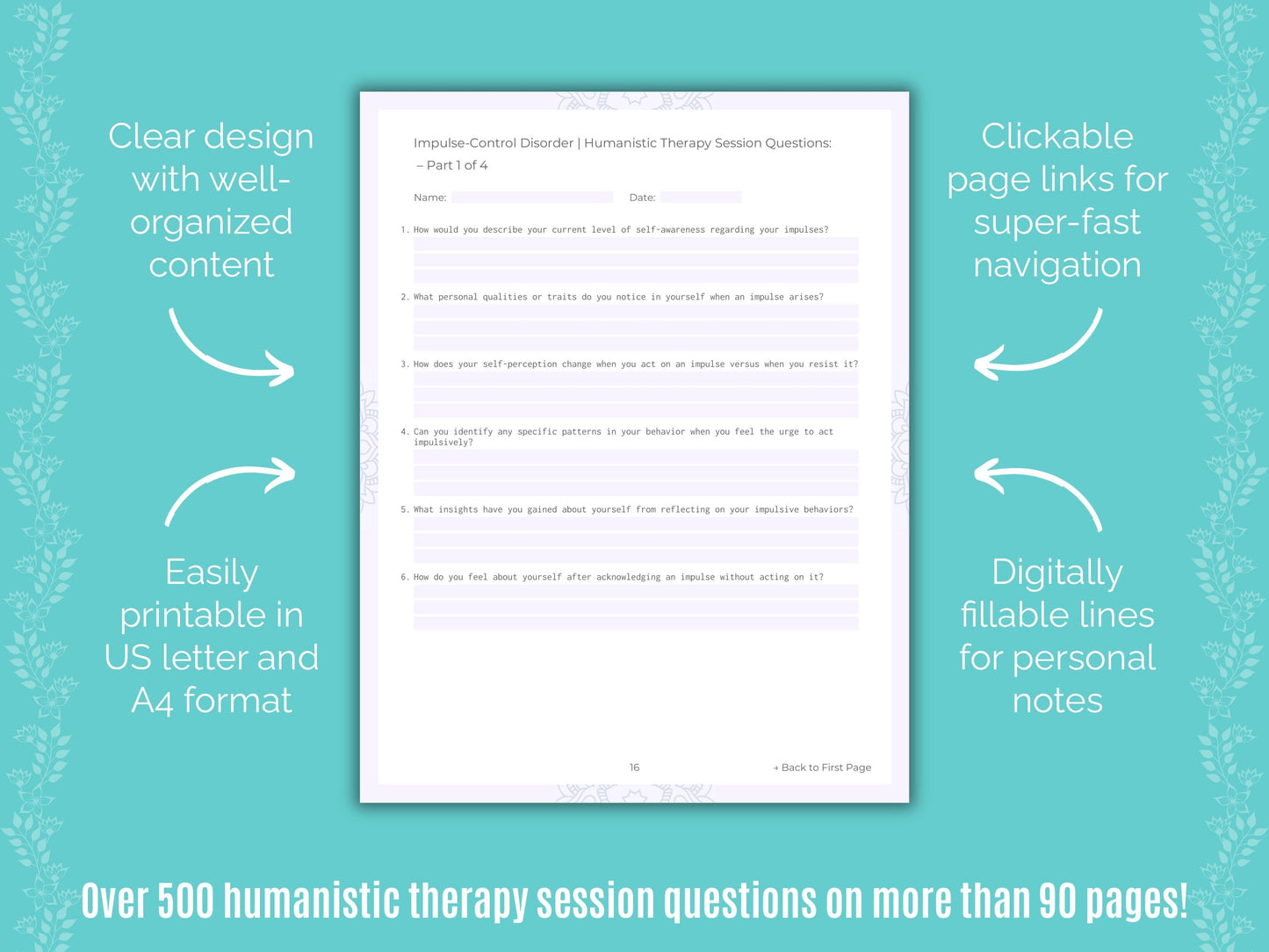 Impulse-Control Disorder (ICD) Humanistic Therapy Counseling Templates