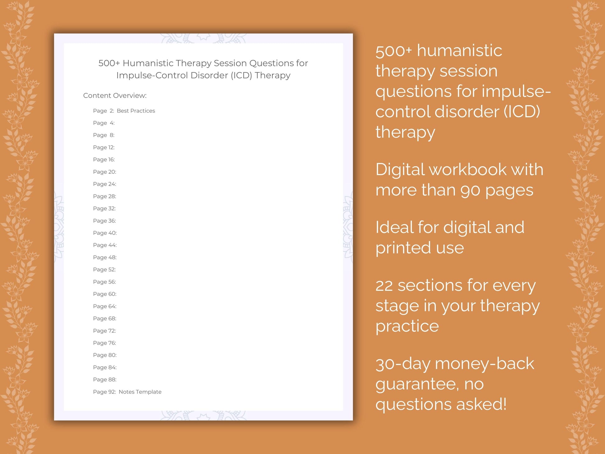 Impulse-Control Disorder (ICD) Humanistic Therapy Therapist Worksheets