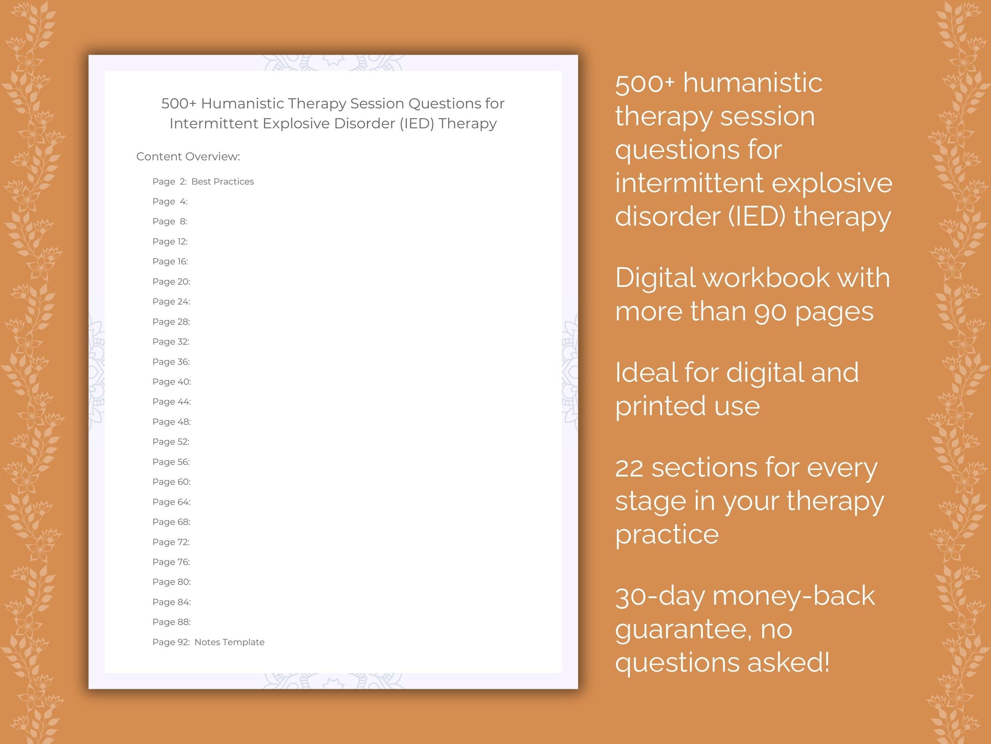 Intermittent Explosive Disorder (IED) Humanistic Therapy Therapist Worksheets