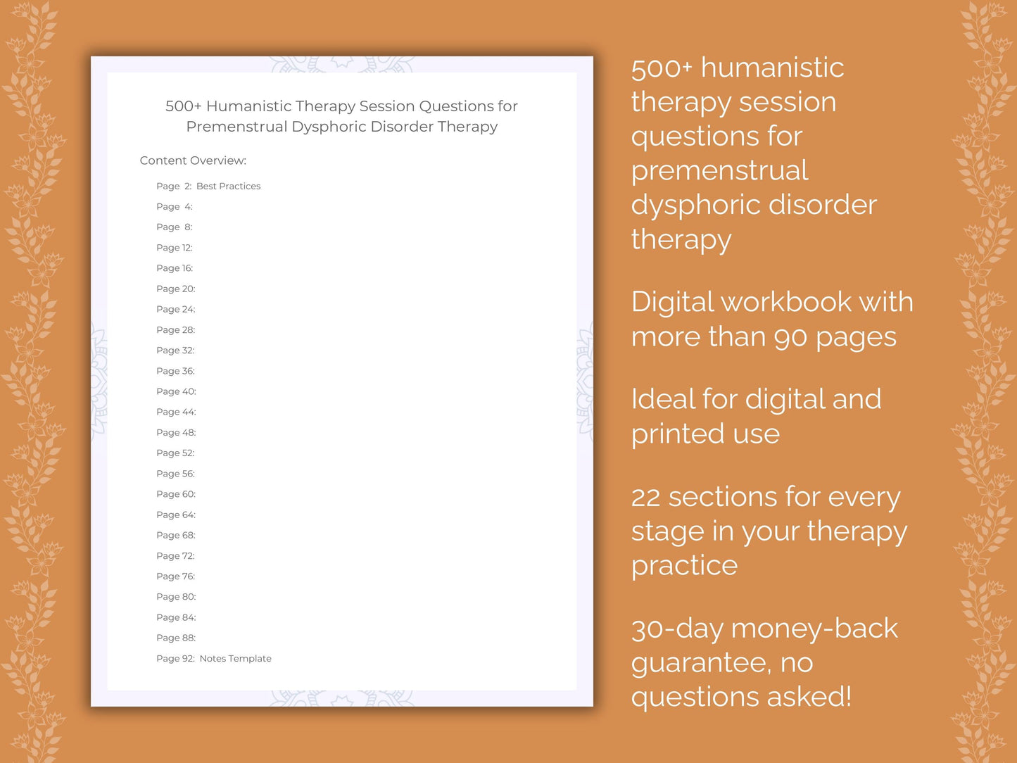 Premenstrual Dysphoric Disorder Humanistic Therapy Therapist Worksheets