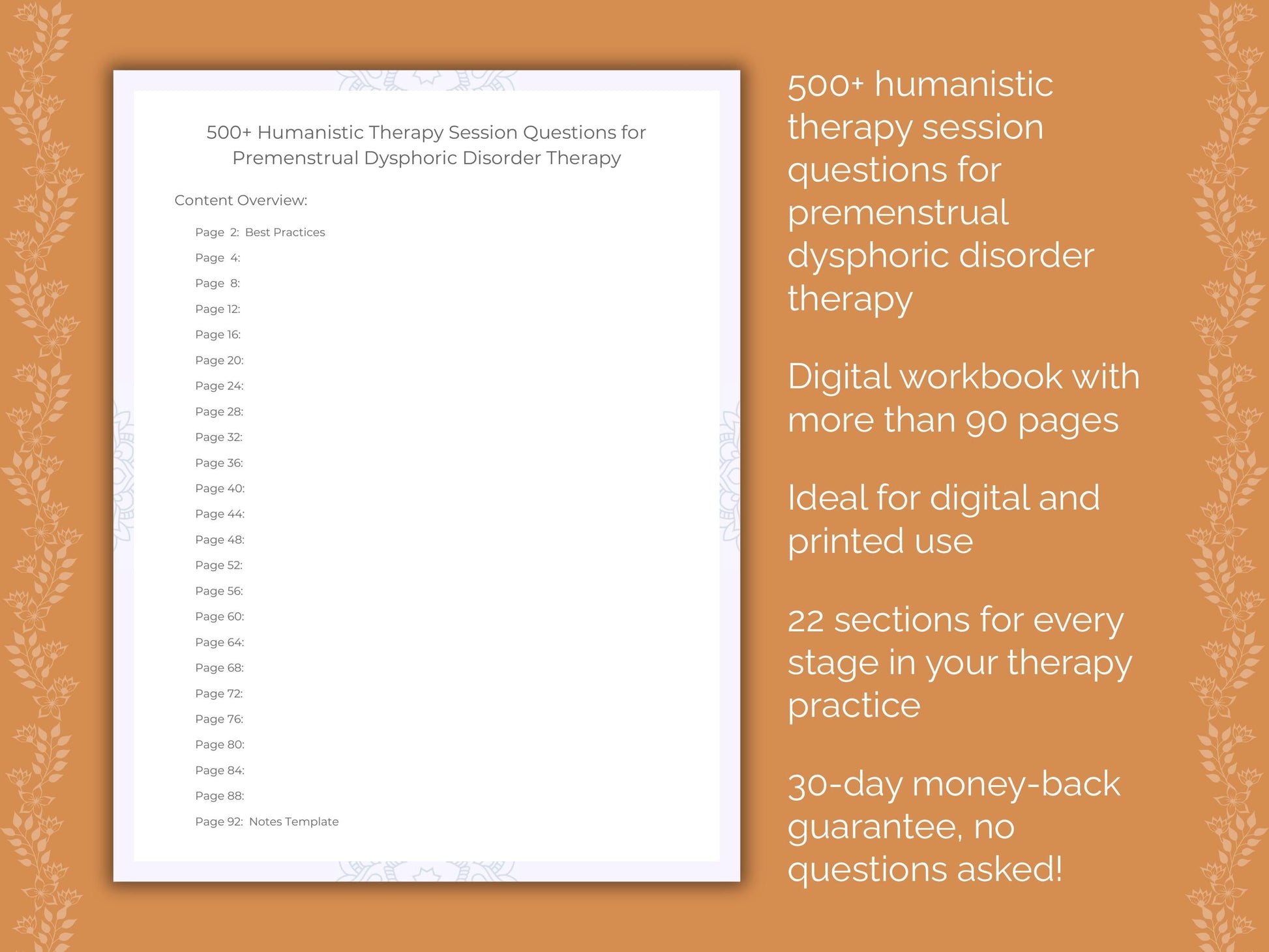 Premenstrual Dysphoric Disorder Humanistic Therapy Therapist Worksheets