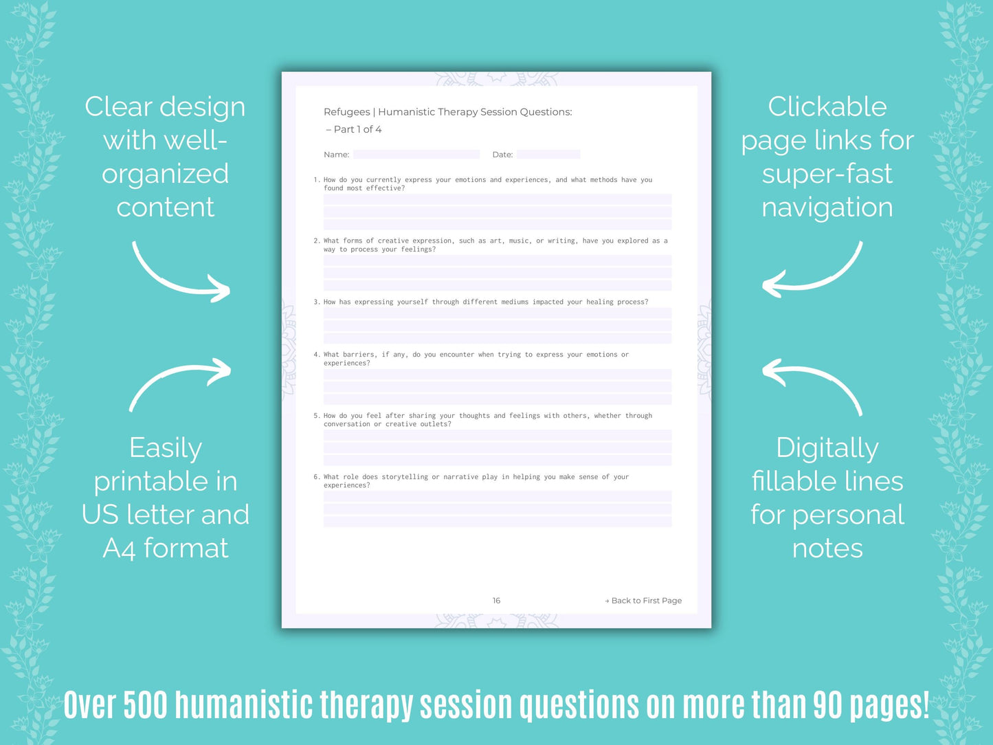 Refugees Humanistic Therapy Counseling Templates