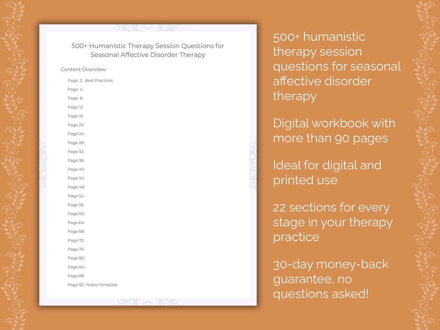 Seasonal Affective Disorder Humanistic Therapy Therapist Worksheets