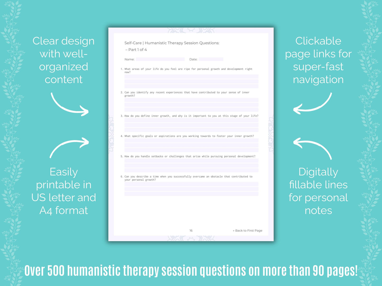 Self-Care Humanistic Therapy Counseling Templates