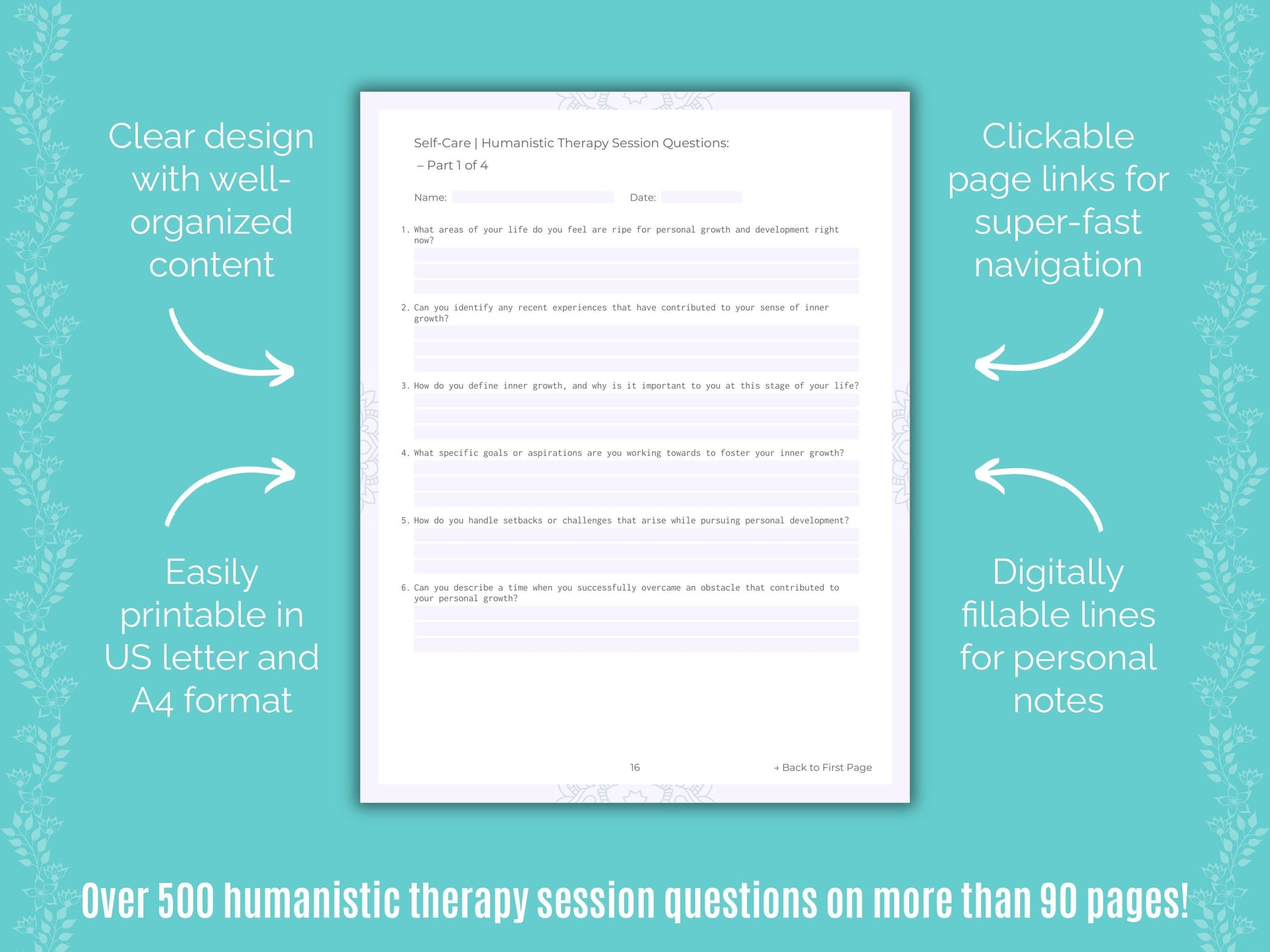 Self-Care Humanistic Therapy Counseling Templates