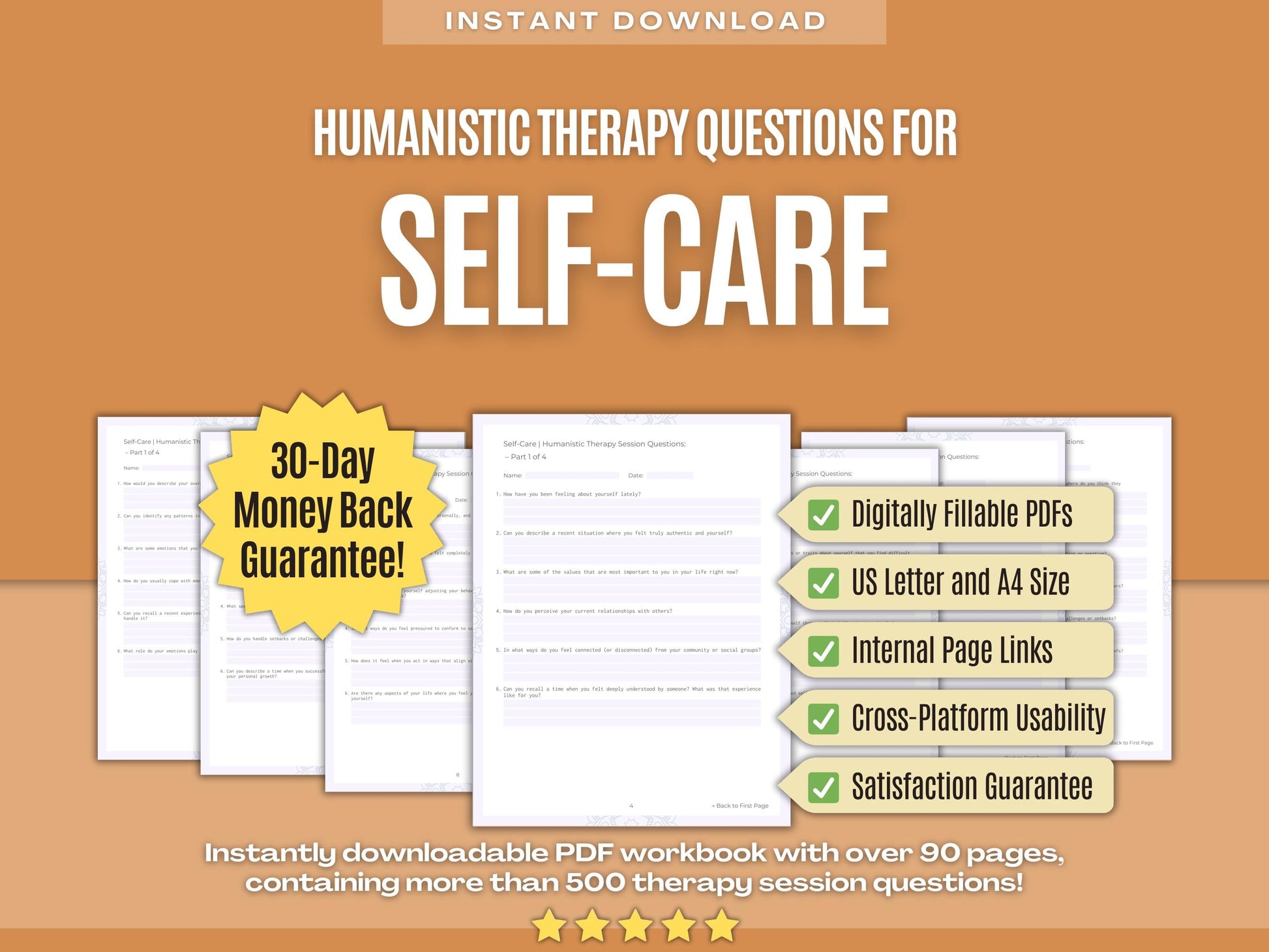 Self-Care Humanistic Therapy Psychology Workbooks