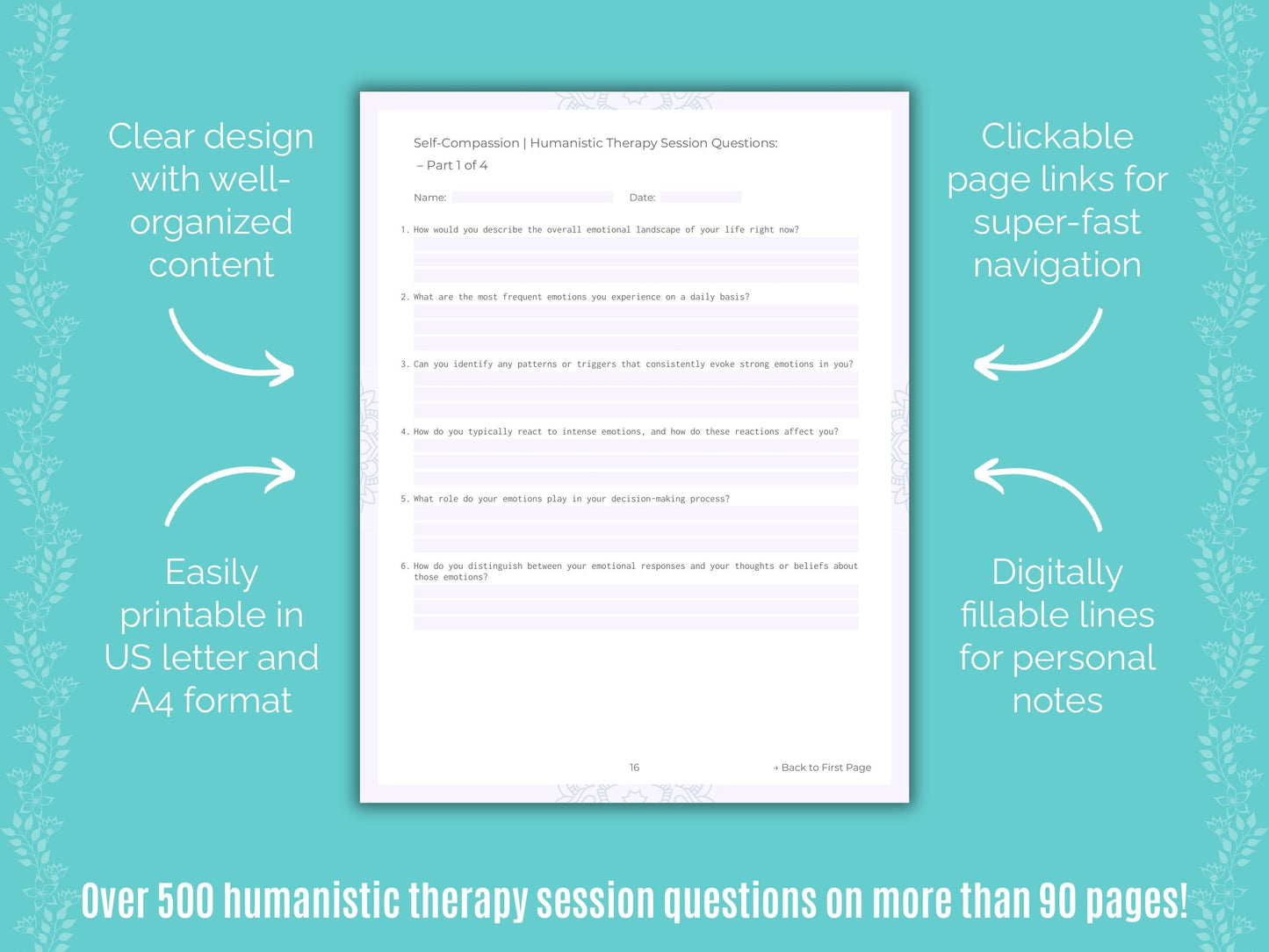 Self-Compassion Humanistic Therapy Counseling Templates