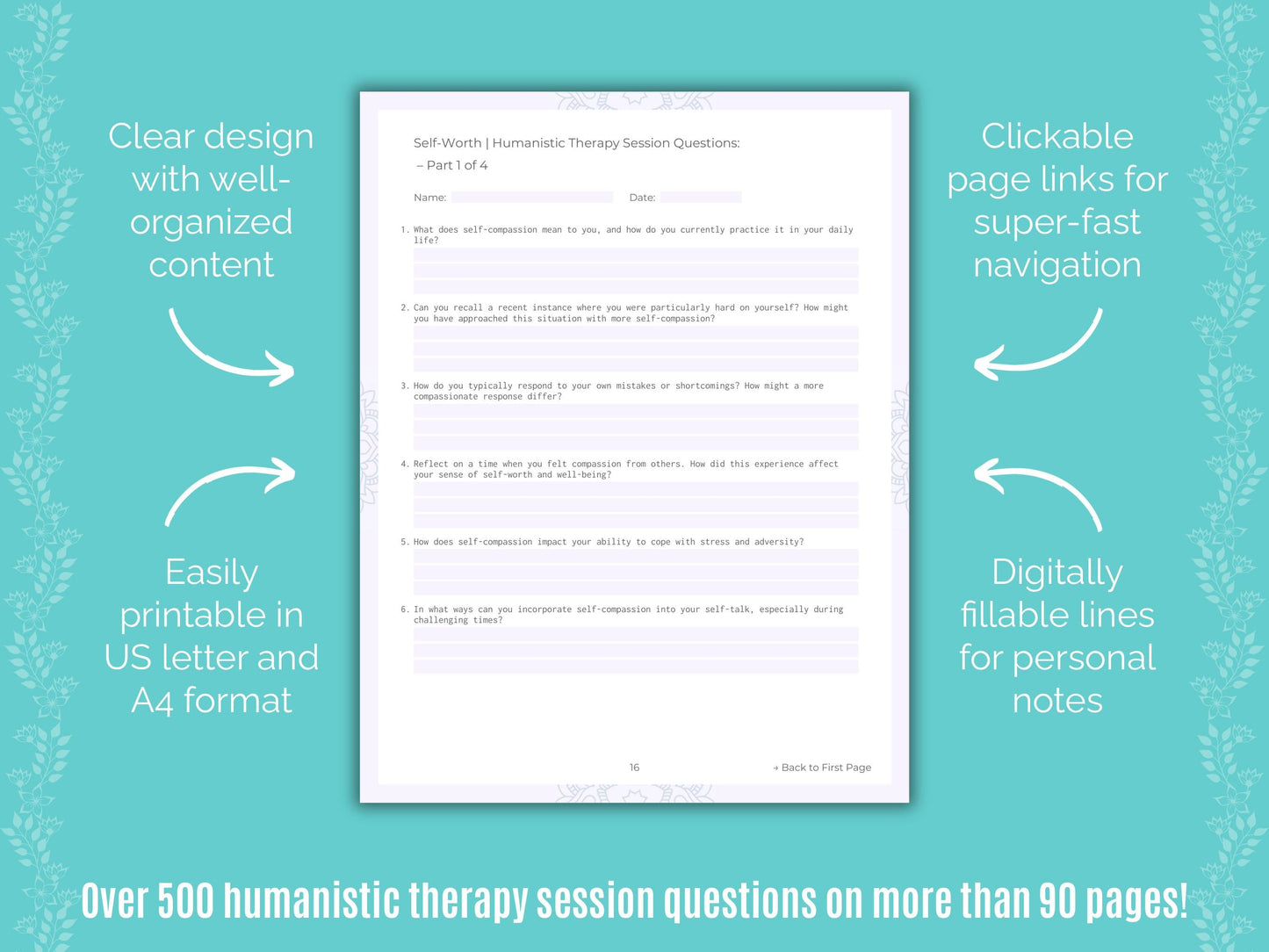 Self-Worth Humanistic Therapy Counseling Templates