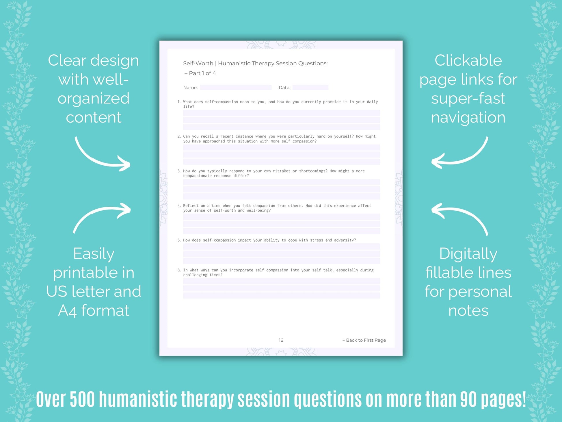 Self-Worth Humanistic Therapy Counseling Templates