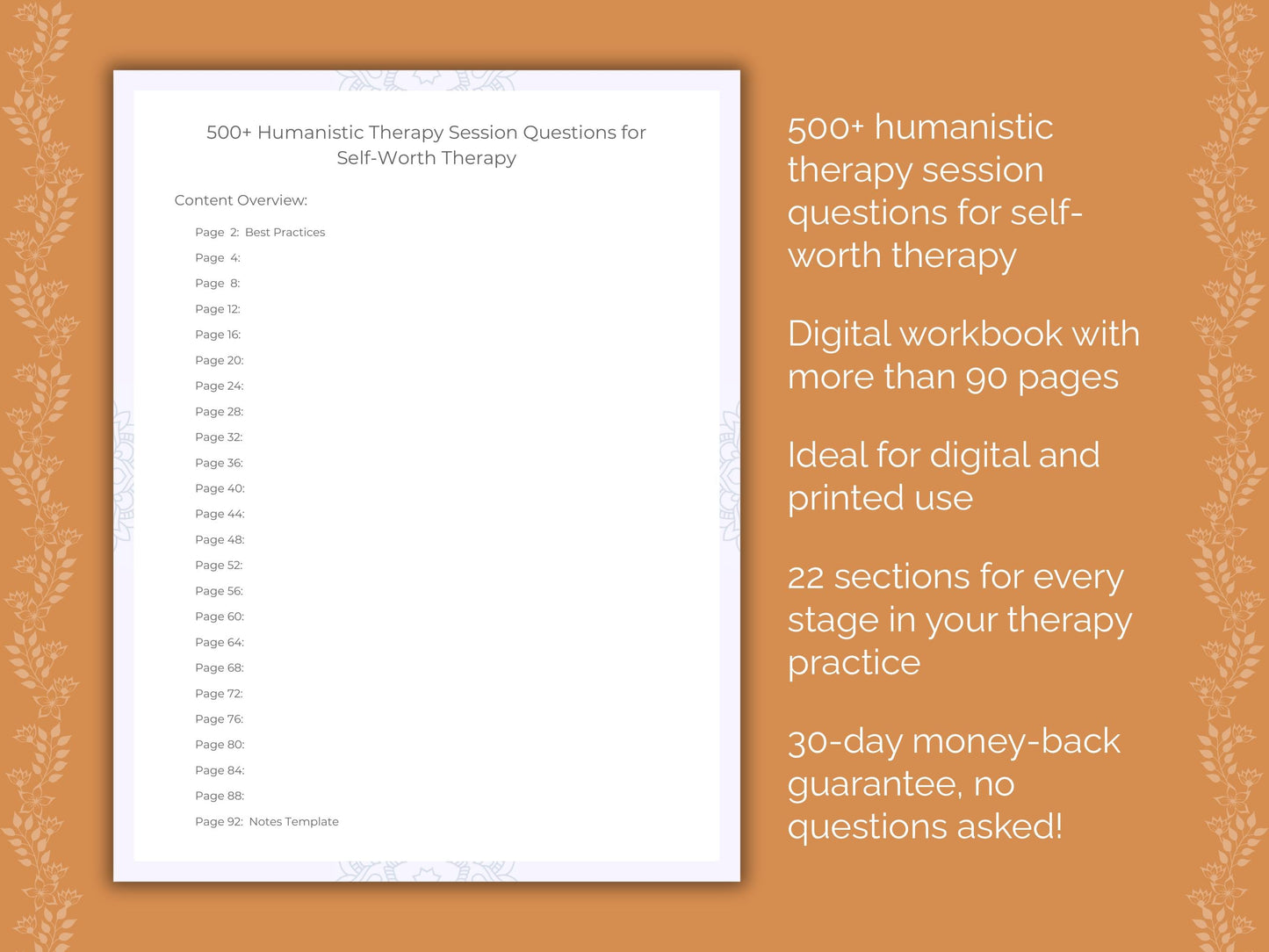 Self-Worth Humanistic Therapy Therapist Worksheets