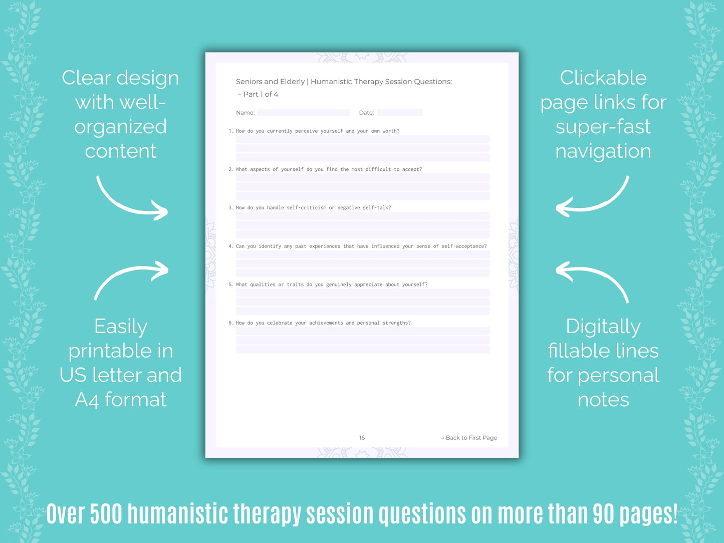 Seniors and Elderly Humanistic Therapy Counseling Templates