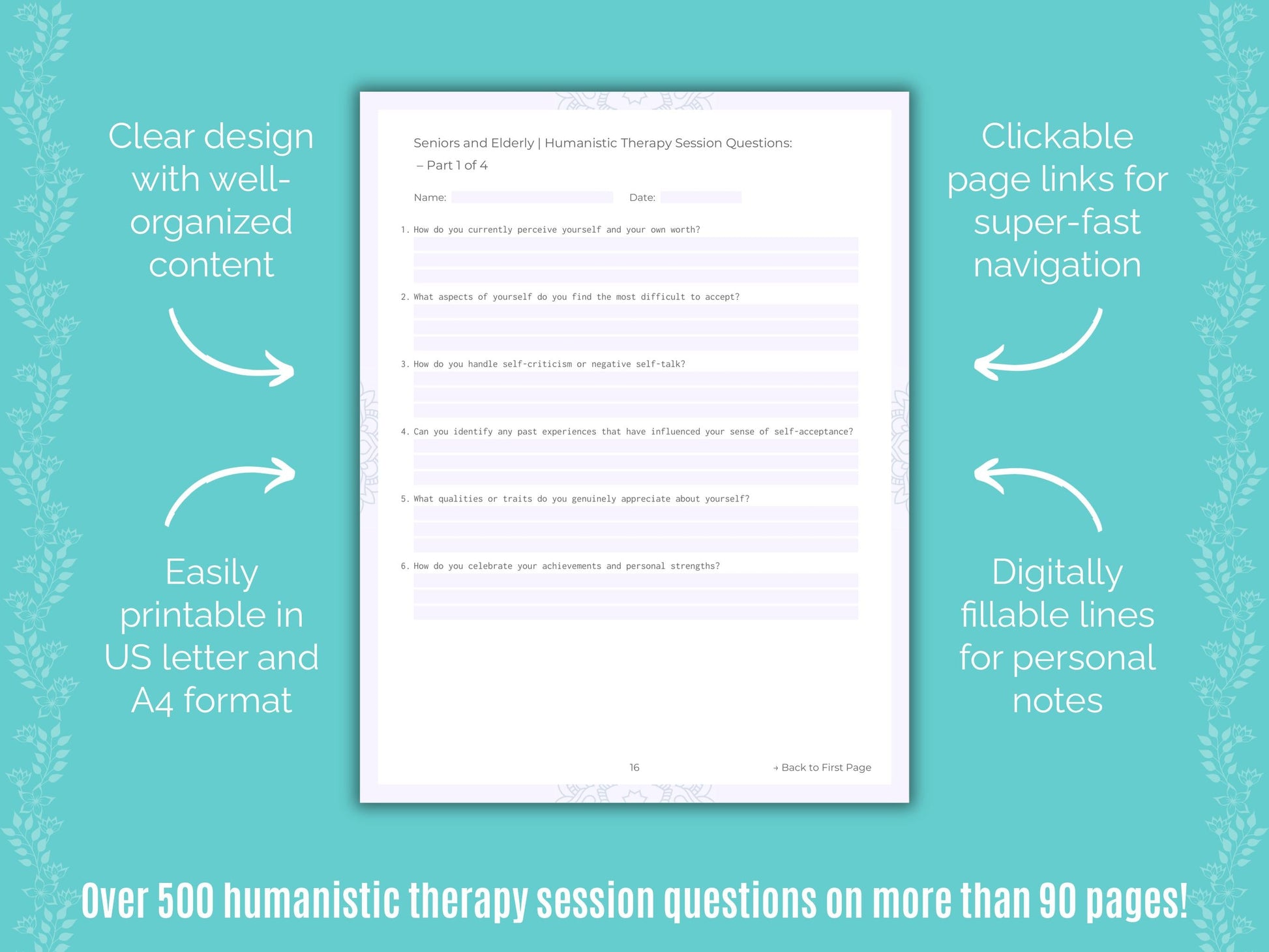 Seniors and Elderly Humanistic Therapy Counseling Templates