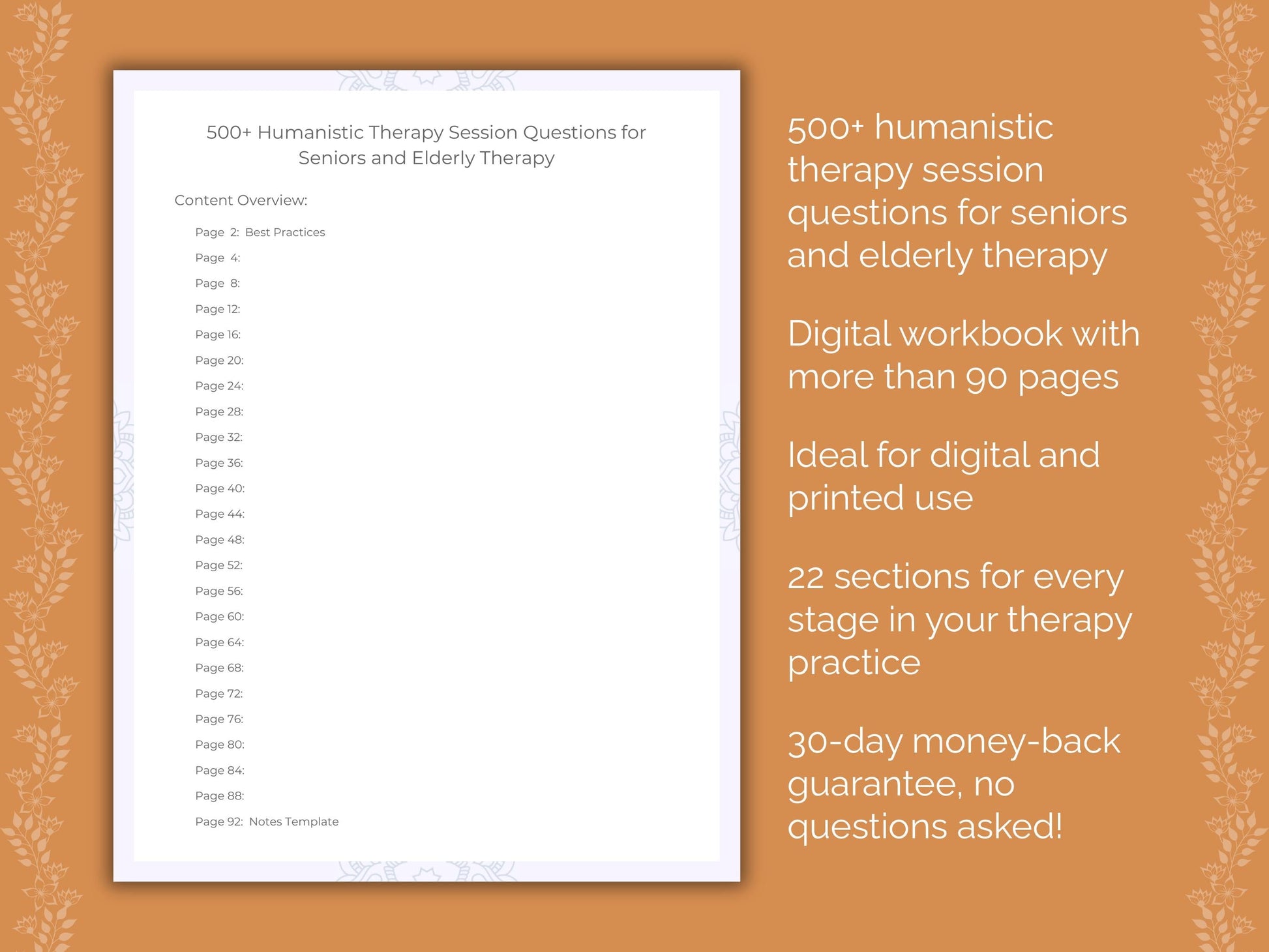 Seniors and Elderly Humanistic Therapy Therapist Worksheets