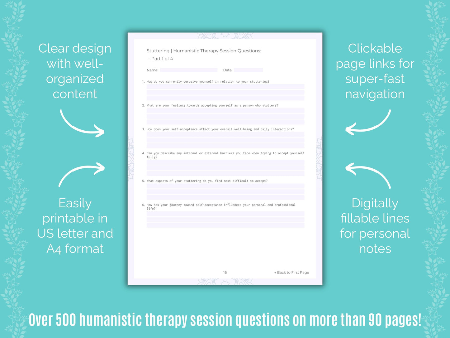 Stuttering Humanistic Therapy Counseling Templates