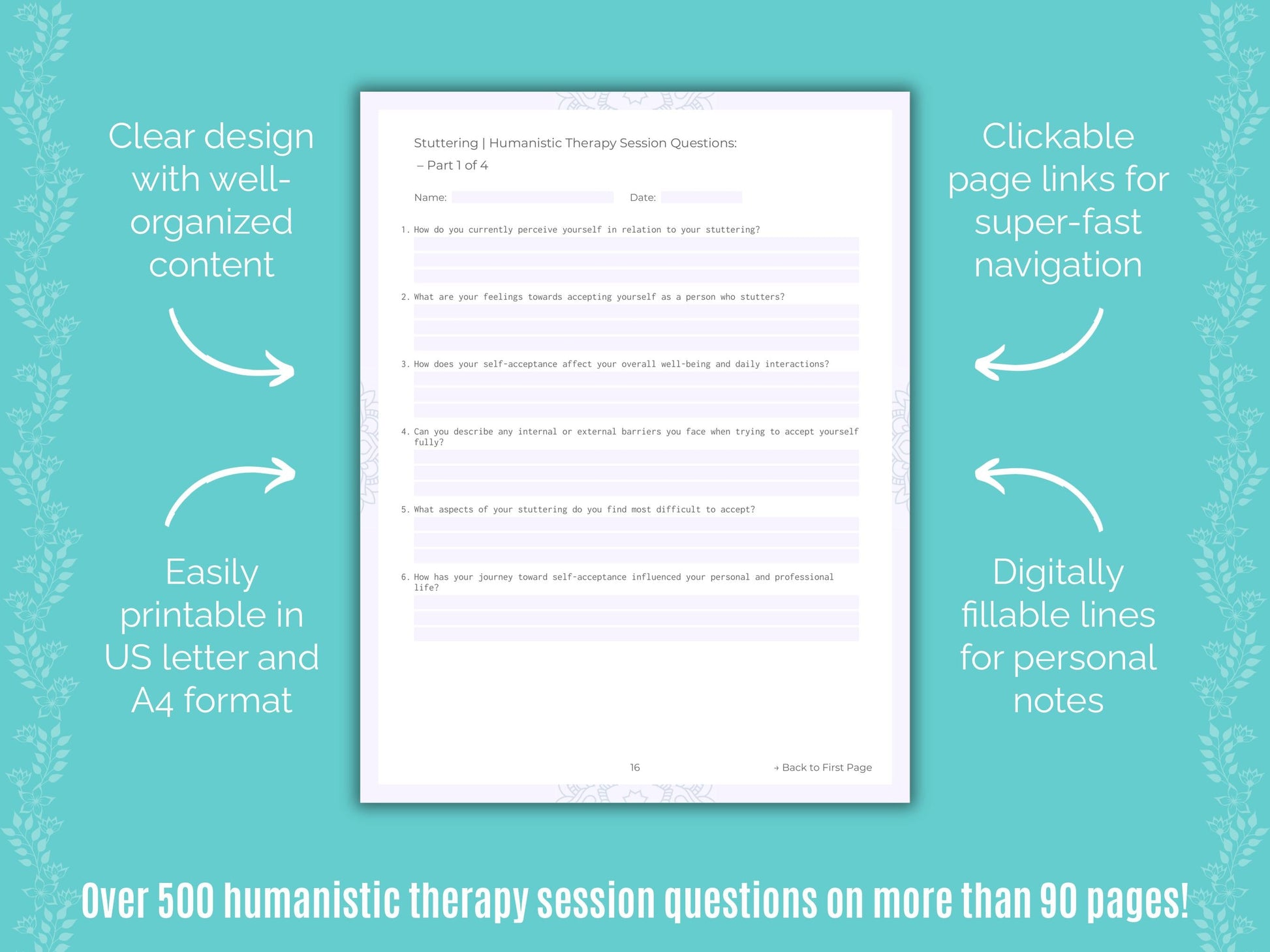 Stuttering Humanistic Therapy Counseling Templates
