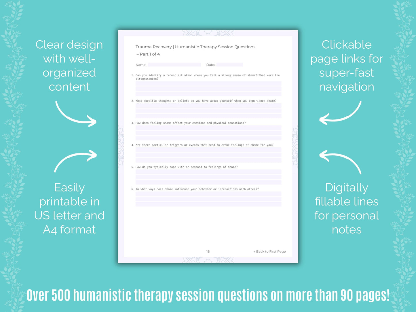 Trauma Recovery Humanistic Therapy Counseling Templates