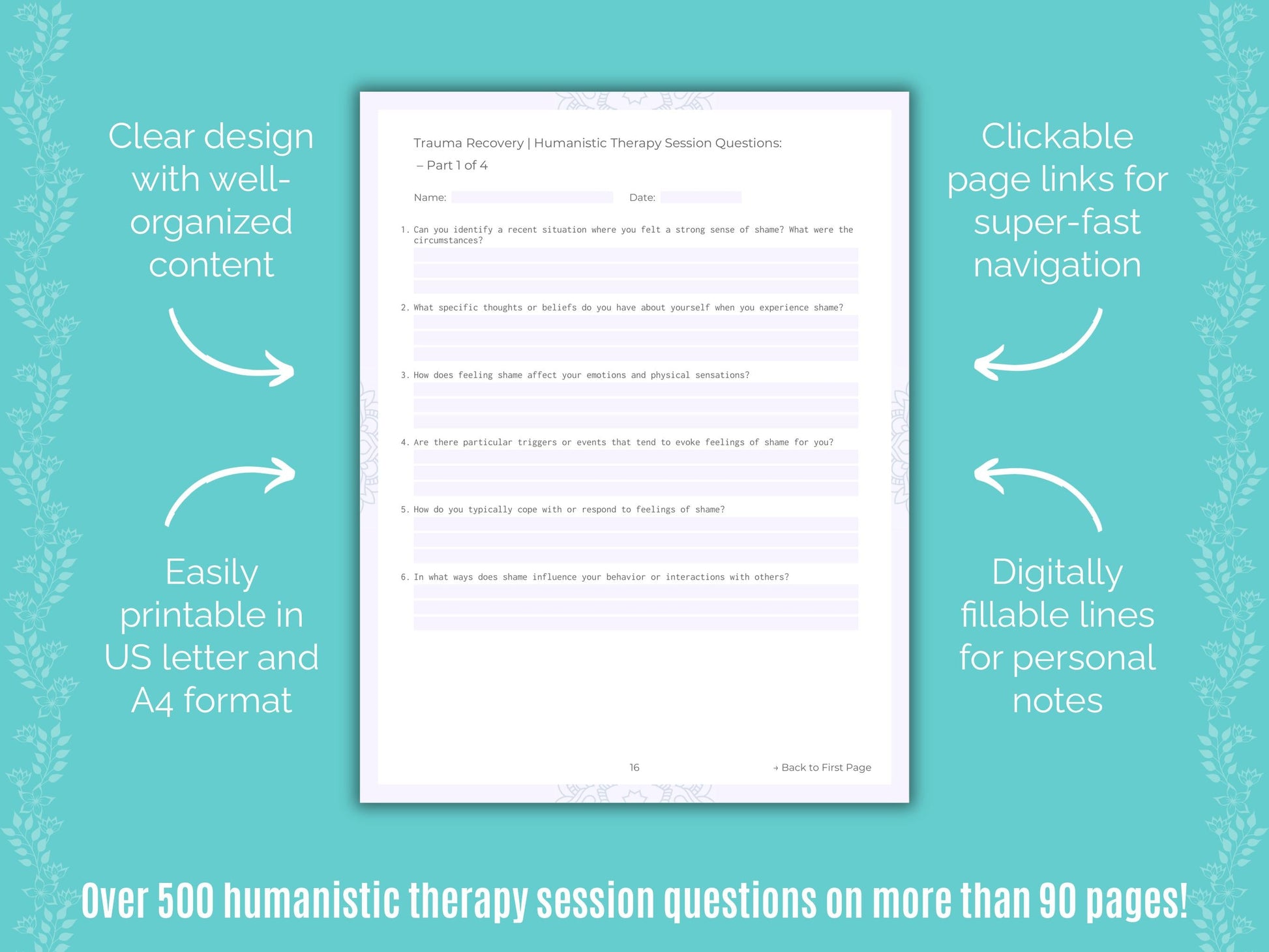Trauma Recovery Humanistic Therapy Counseling Templates
