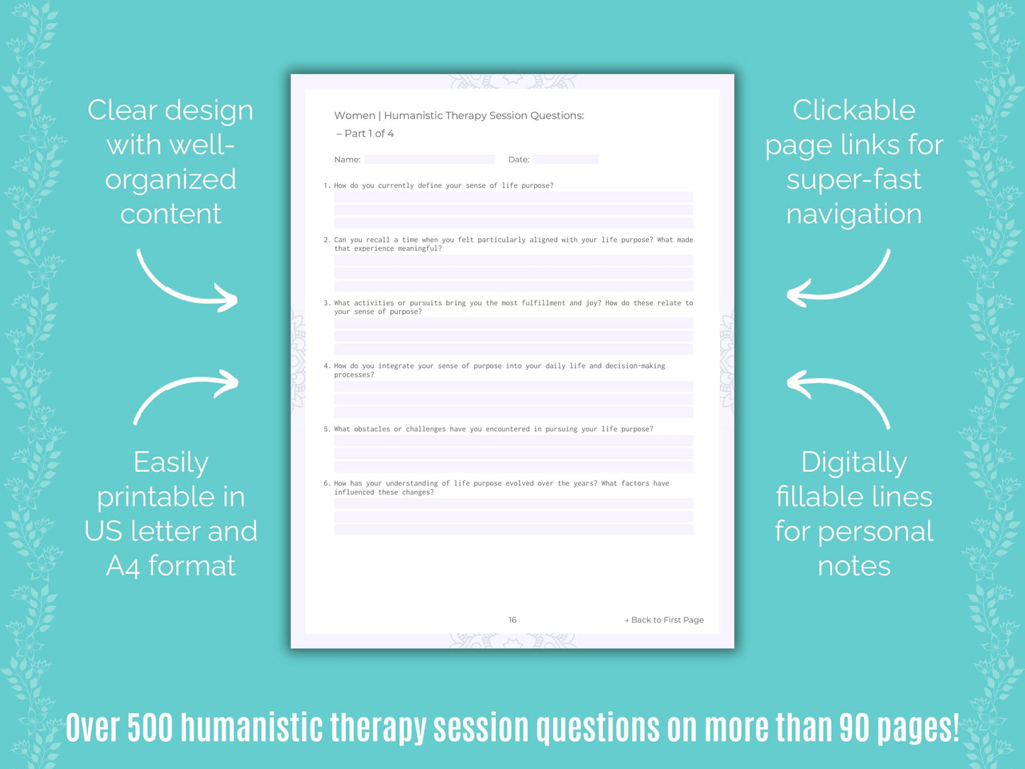 Women Humanistic Therapy Counseling Templates