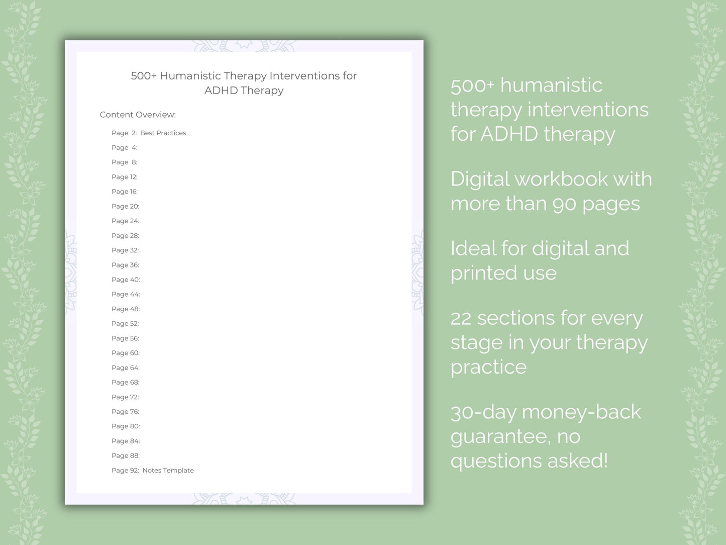 ADHD Humanistic Therapy Therapist Worksheets