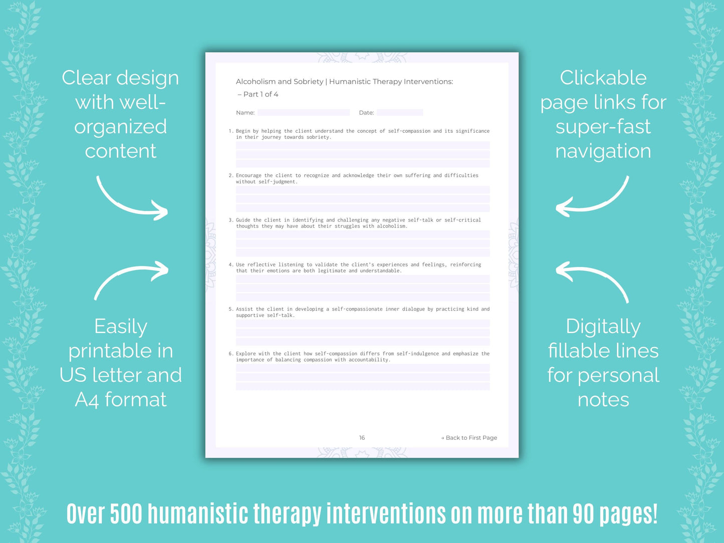 Alcoholism and Sobriety Humanistic Therapy Counseling Templates