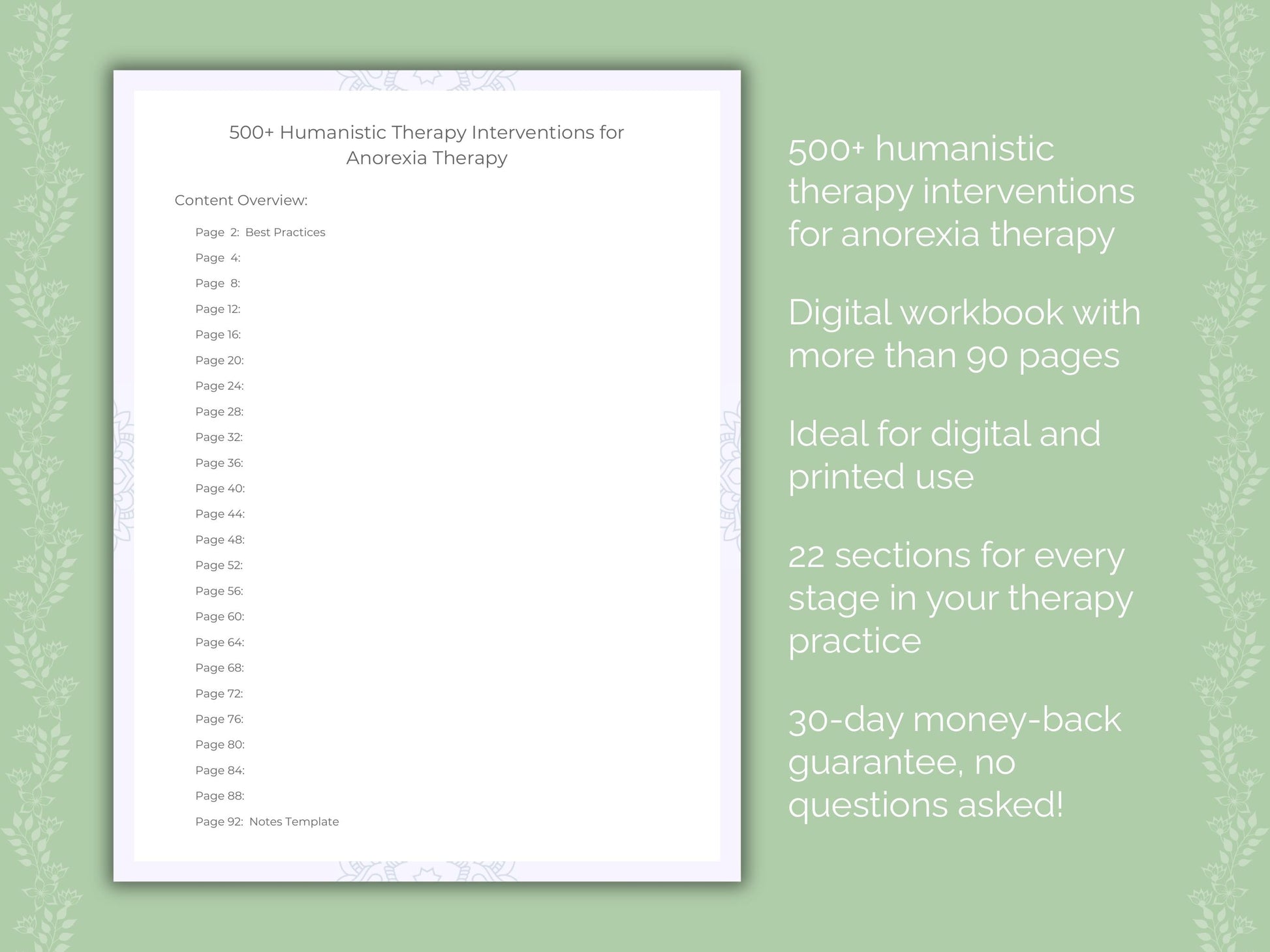 Anorexia Humanistic Therapy Therapist Worksheets