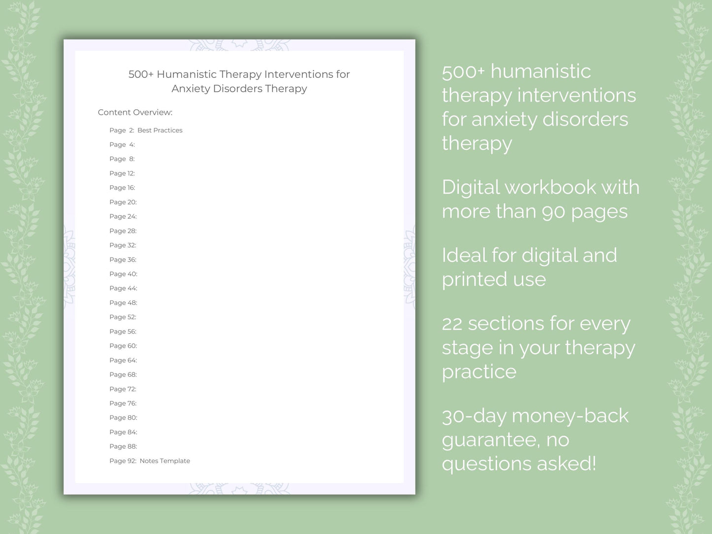 Anxiety Disorders Humanistic Therapy Therapist Worksheets