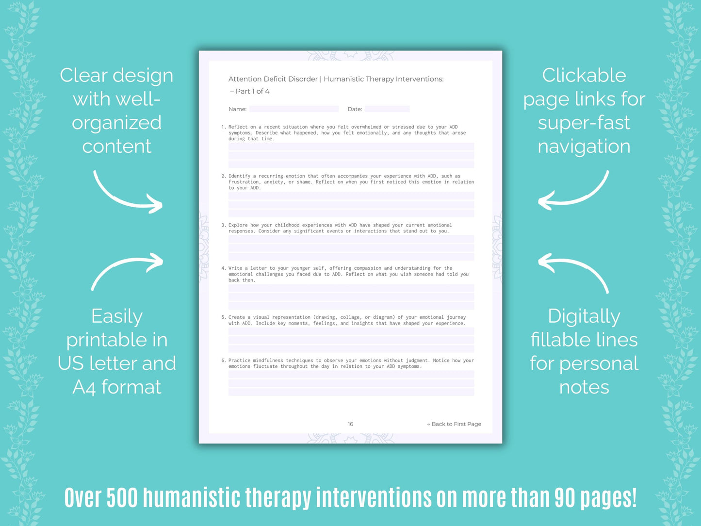 Attention Deficit Disorder (ADD) Humanistic Therapy Counseling Templates