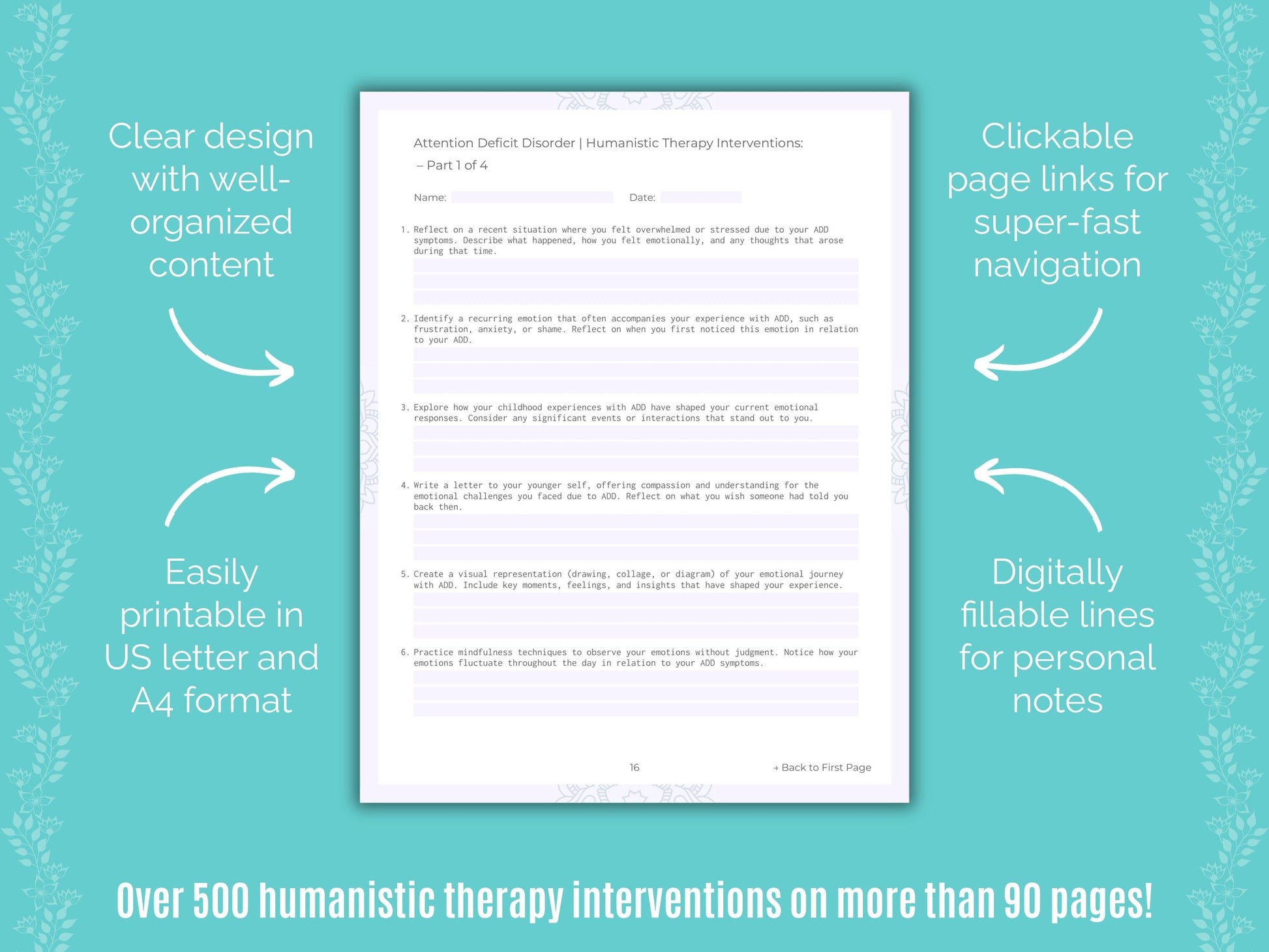 Attention Deficit Disorder (ADD) Humanistic Therapy Counseling Templates