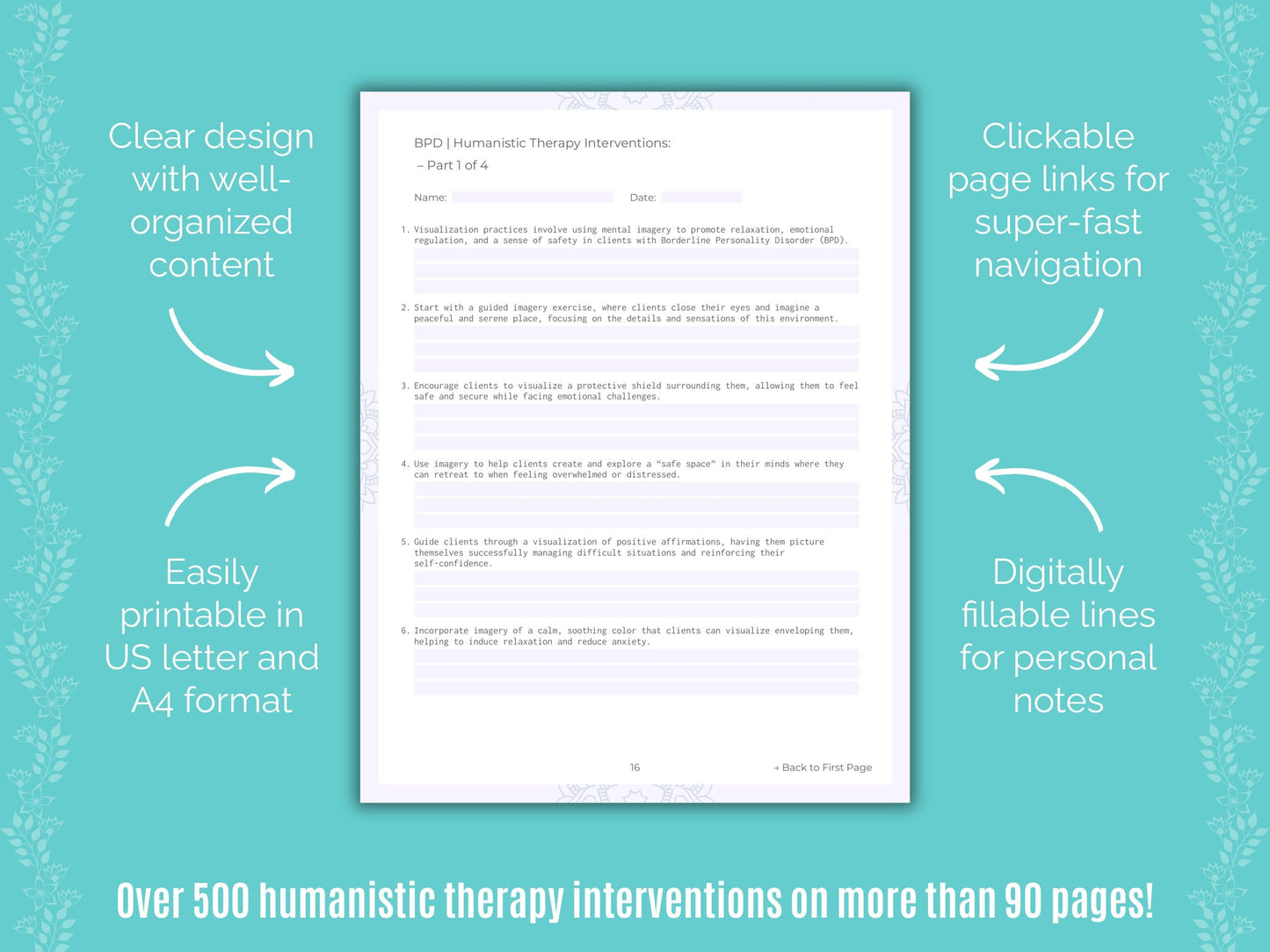 Borderline Personality Disorder (BPD) Humanistic Therapy Counseling Templates