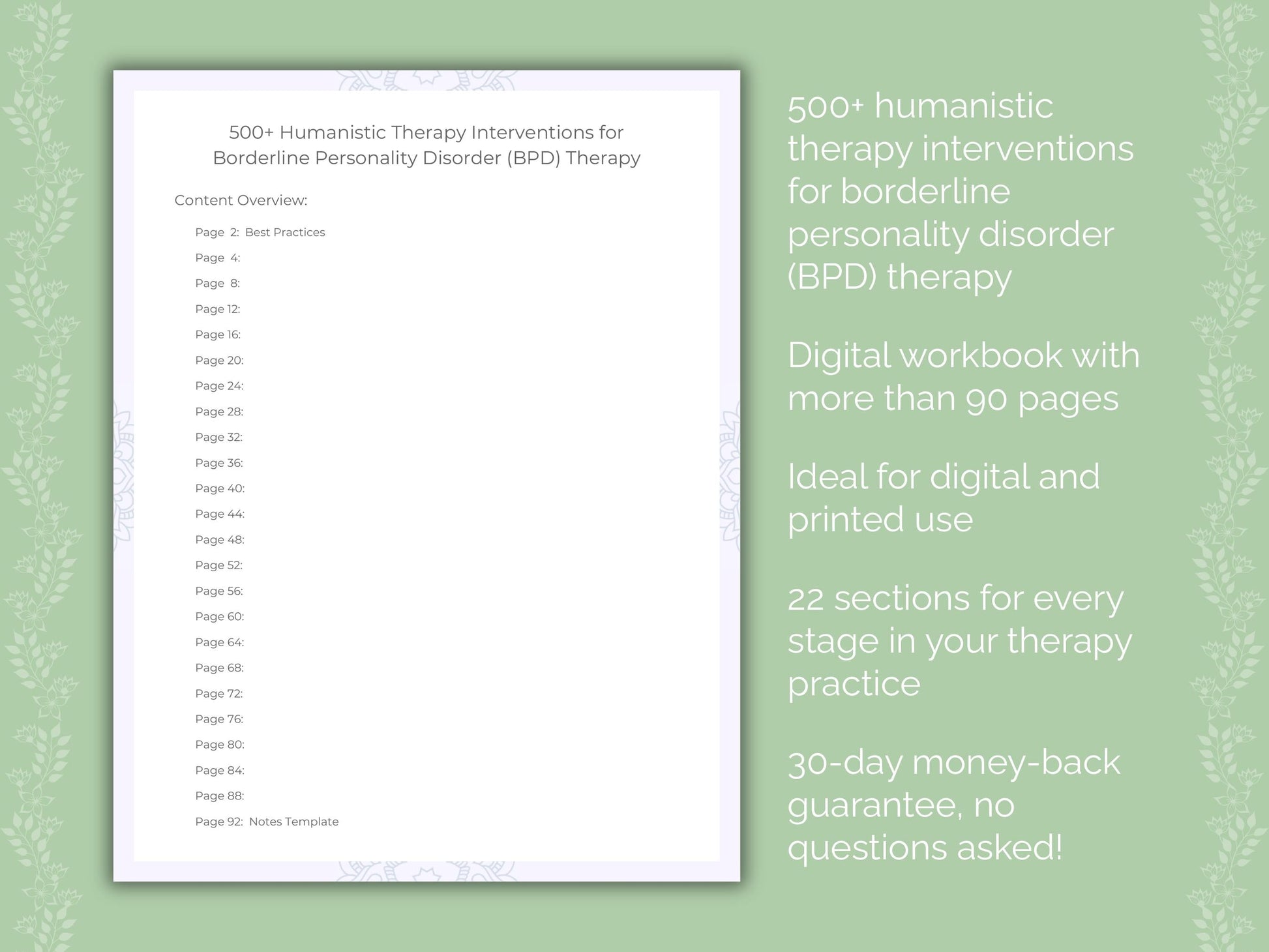 Borderline Personality Disorder (BPD) Humanistic Therapy Therapist Worksheets