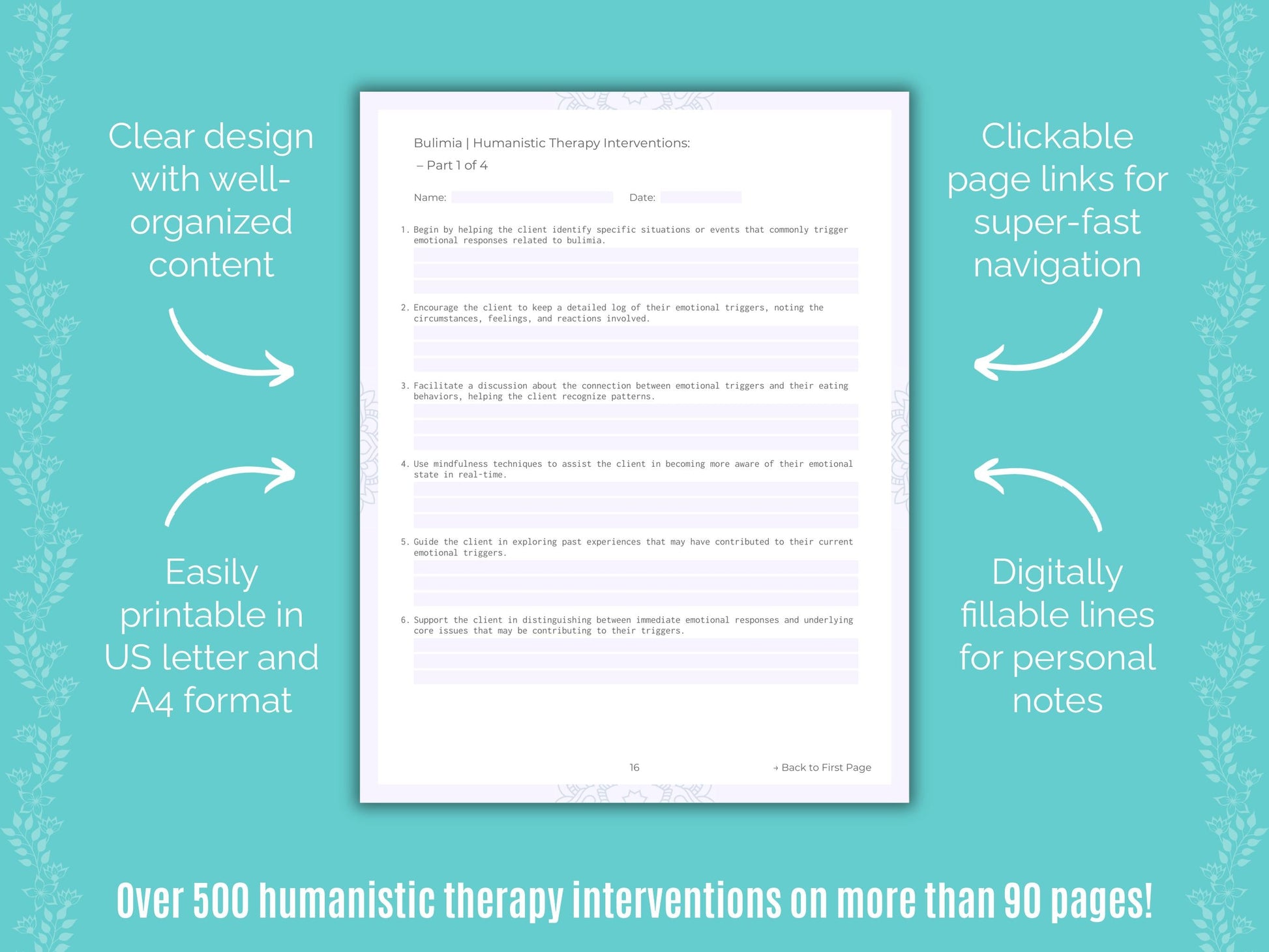 Bulimia Humanistic Therapy Counseling Templates