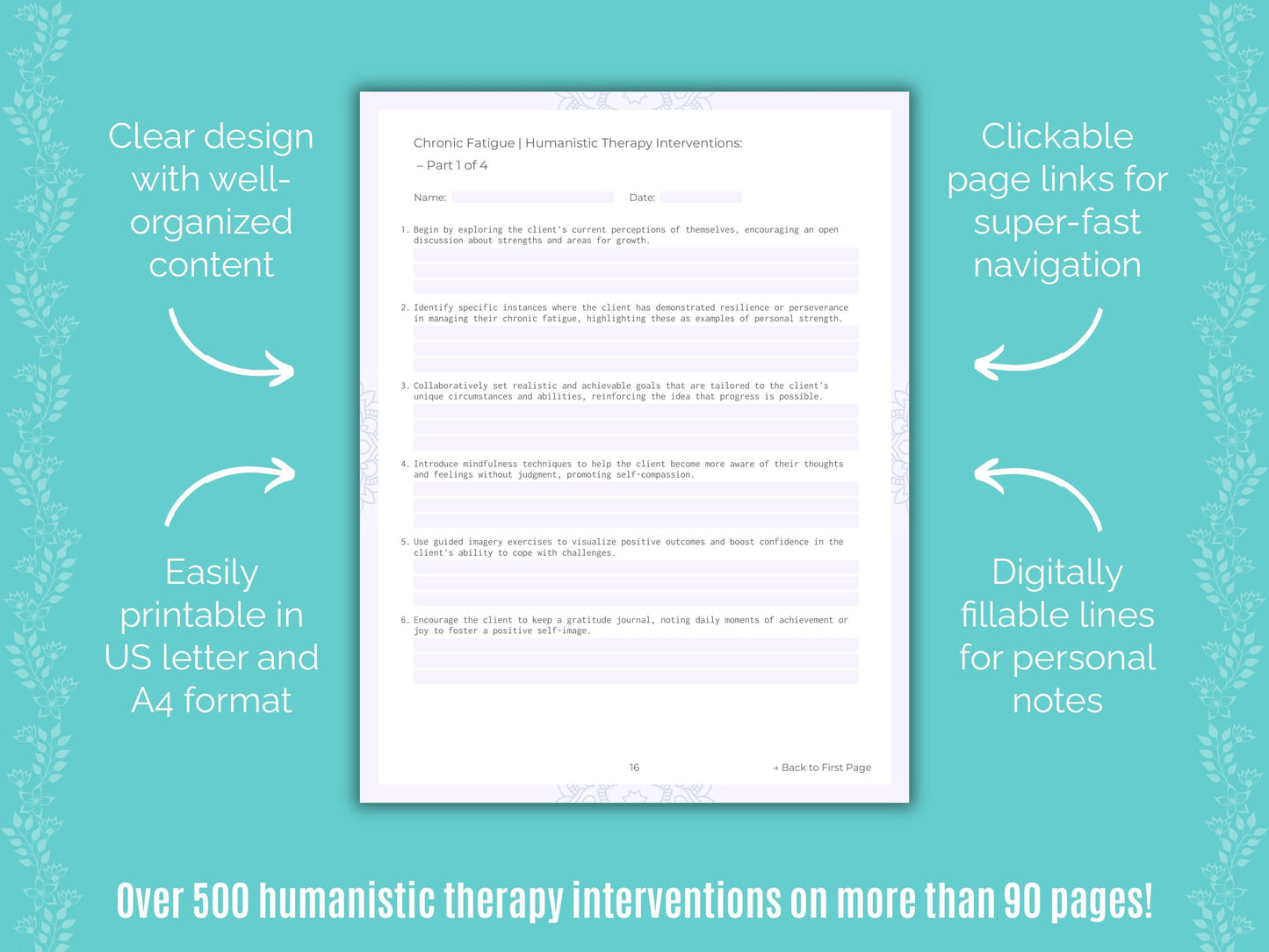 Chronic Fatigue Humanistic Therapy Counseling Templates