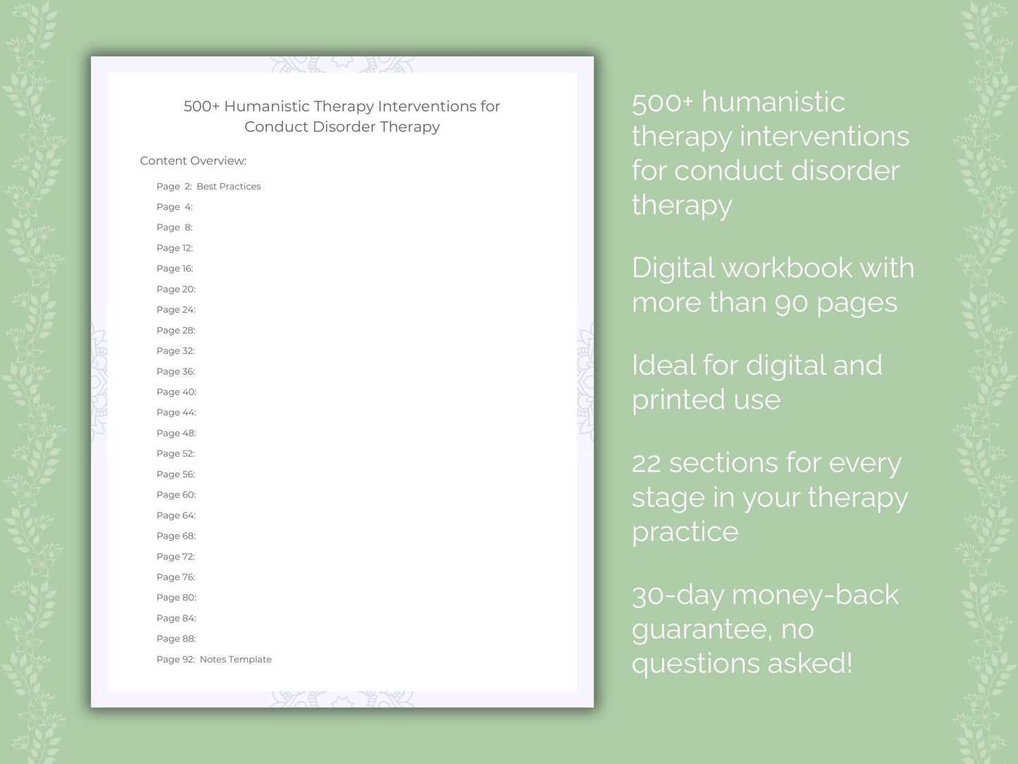 Conduct Disorder Humanistic Therapy Therapist Worksheets