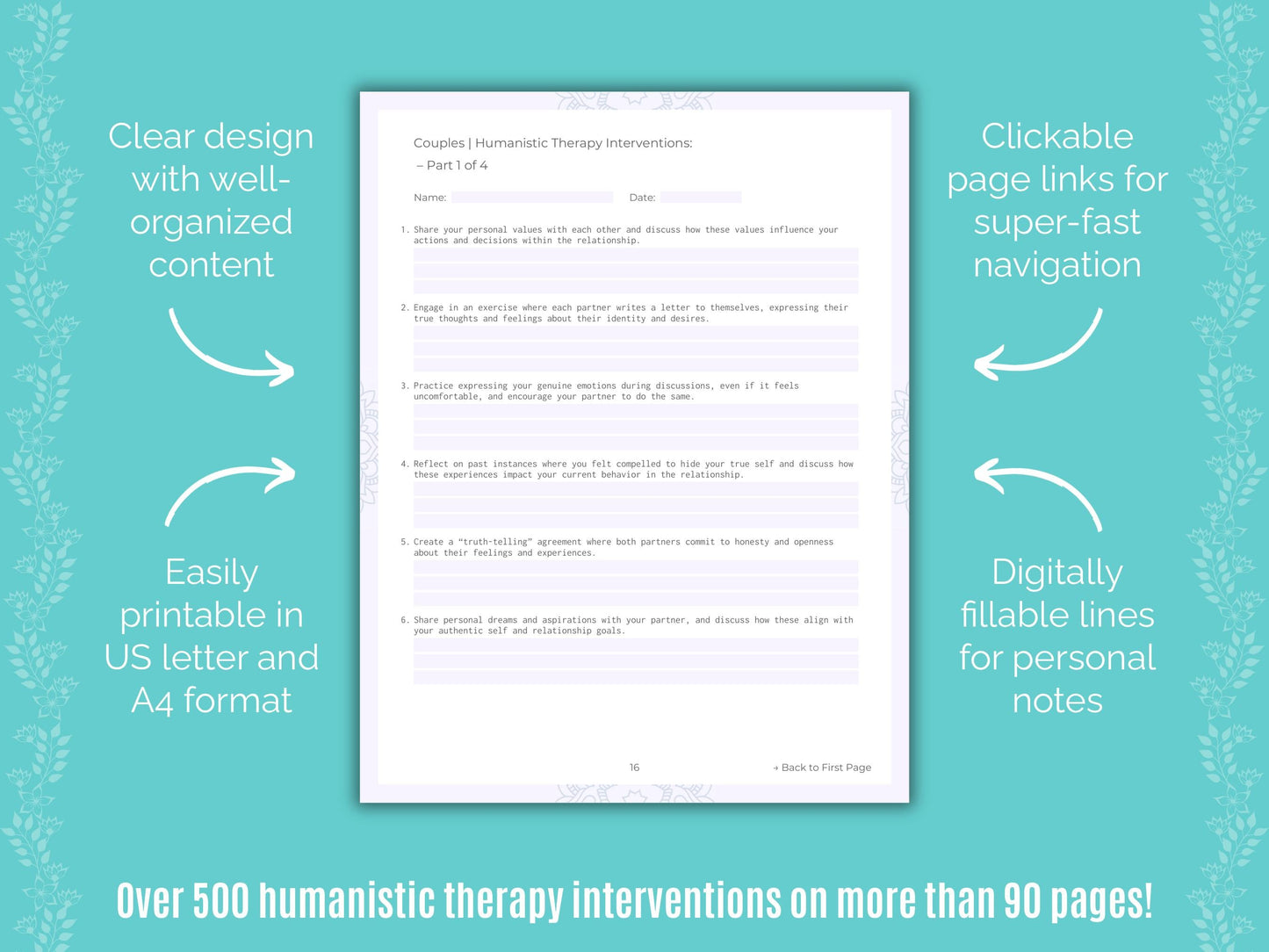 Couples Humanistic Therapy Counseling Templates