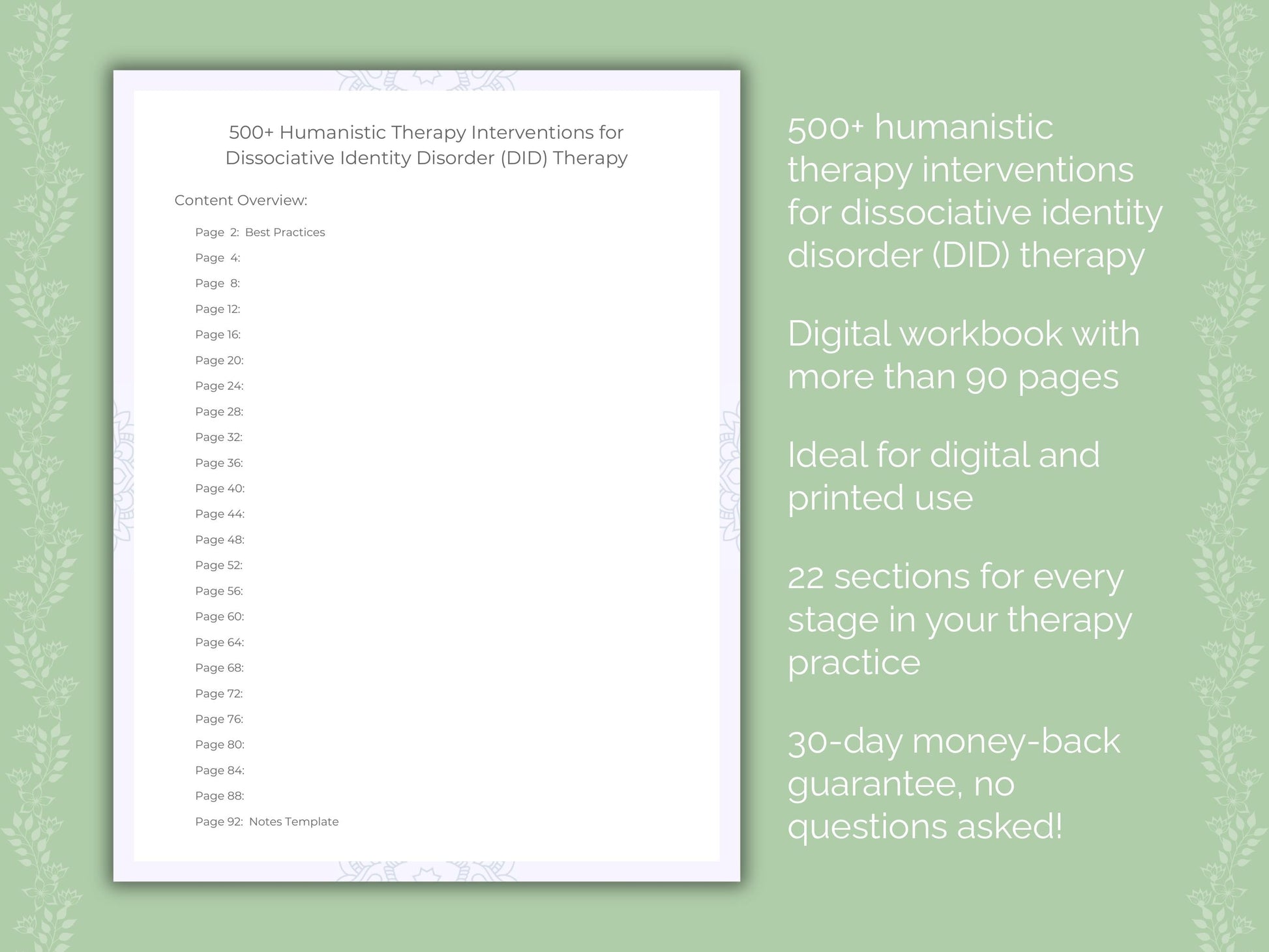 Dissociative Identity Disorder (DID) Humanistic Therapy Therapist Worksheets