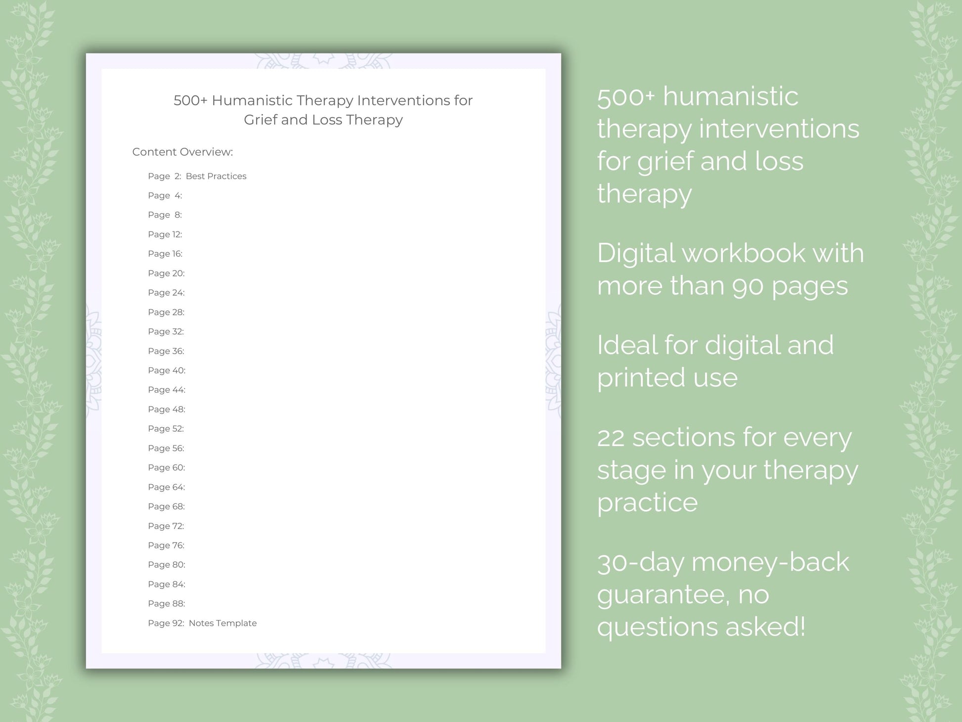 Grief and Loss Humanistic Therapy Therapist Worksheets