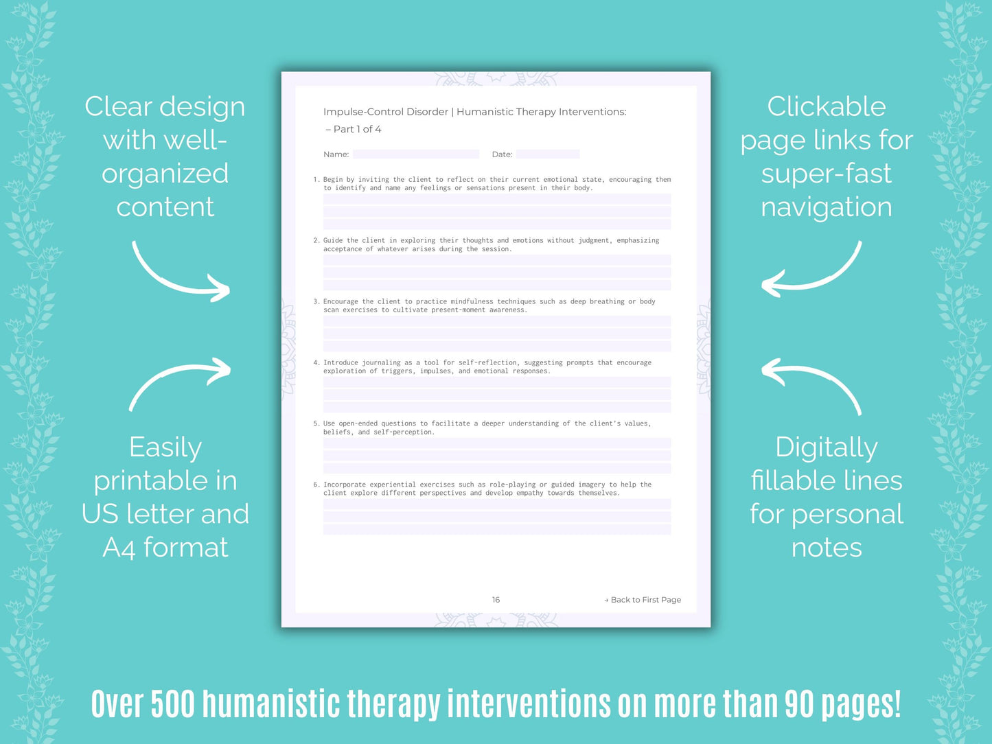 Impulse-Control Disorder (ICD) Humanistic Therapy Counseling Templates