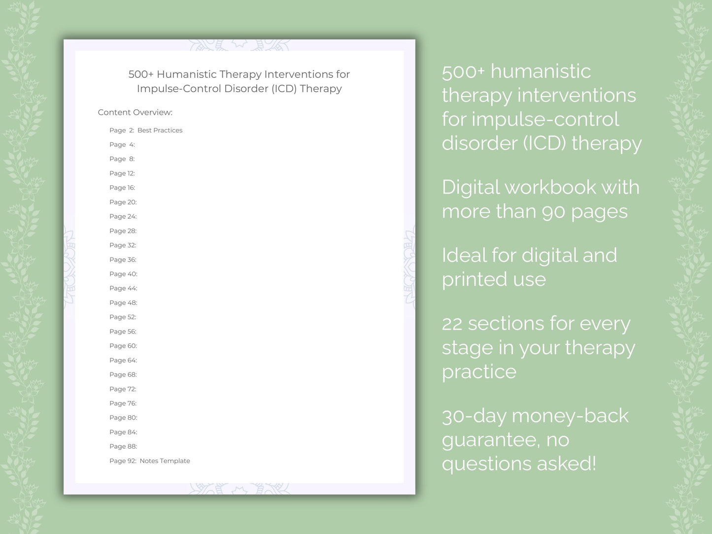 Impulse-Control Disorder (ICD) Humanistic Therapy Therapist Worksheets