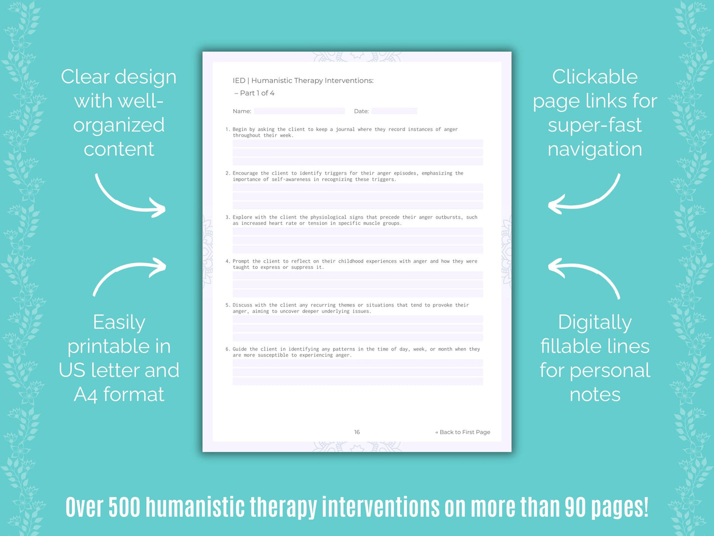 Intermittent Explosive Disorder (IED) Humanistic Therapy Counseling Templates