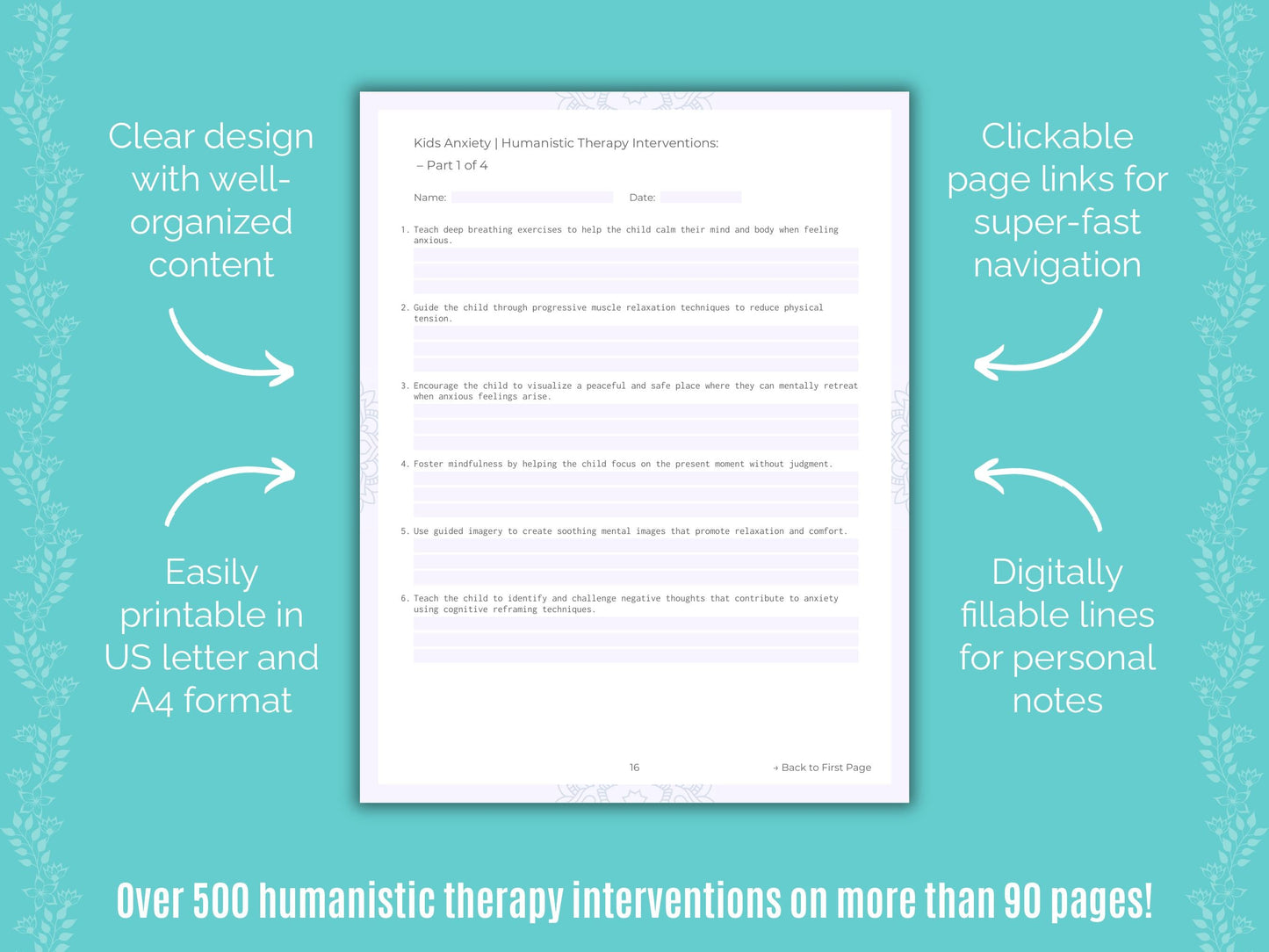 Kids Anxiety Humanistic Therapy Counseling Templates