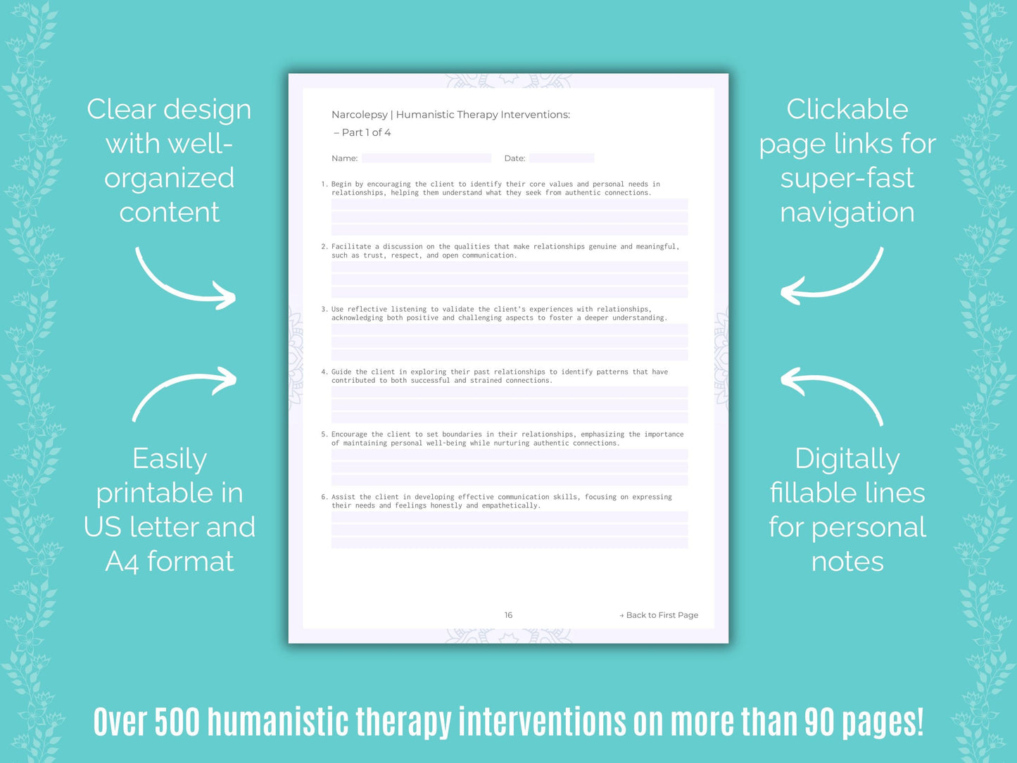 Narcolepsy Humanistic Therapy Counseling Templates