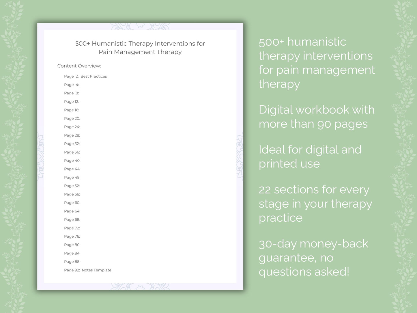 Pain Management Humanistic Therapy Therapist Worksheets