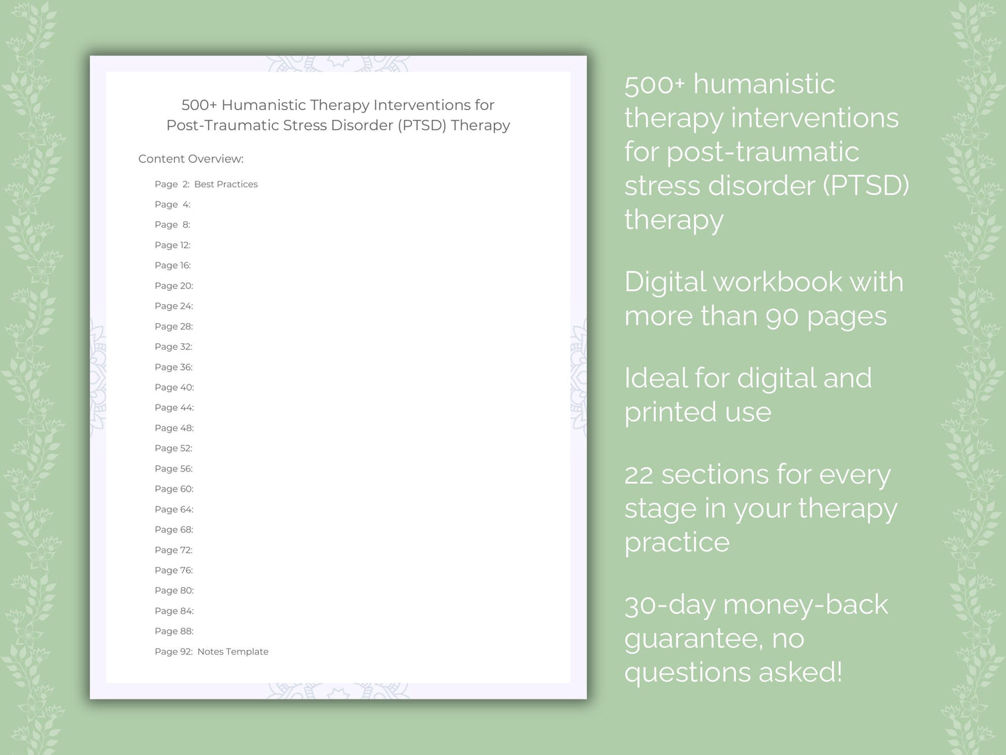 Post-Traumatic Stress Disorder (PTSD) Humanistic Therapy Therapist Worksheets