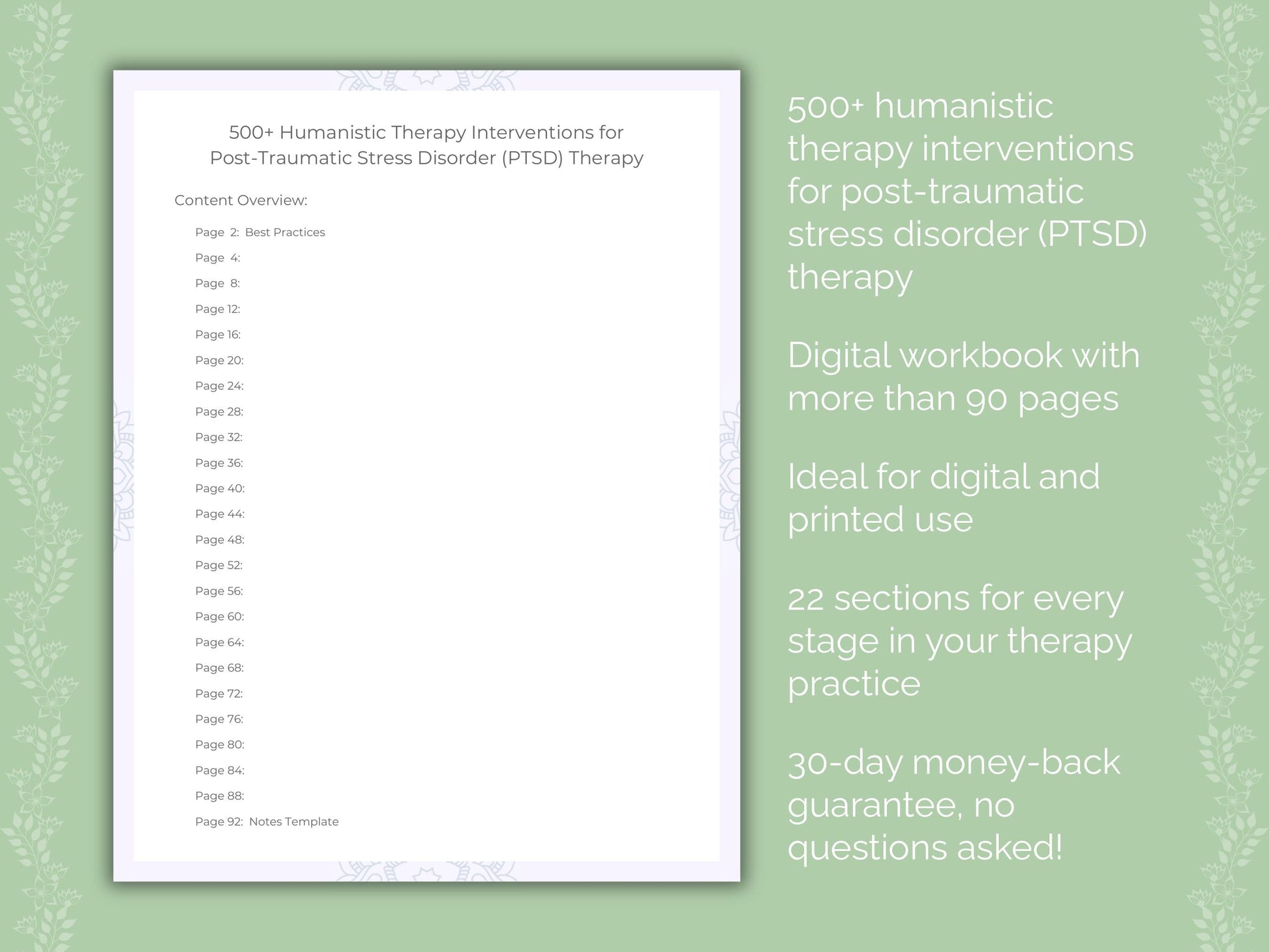 Post-Traumatic Stress Disorder (PTSD) Humanistic Therapy Therapist Worksheets