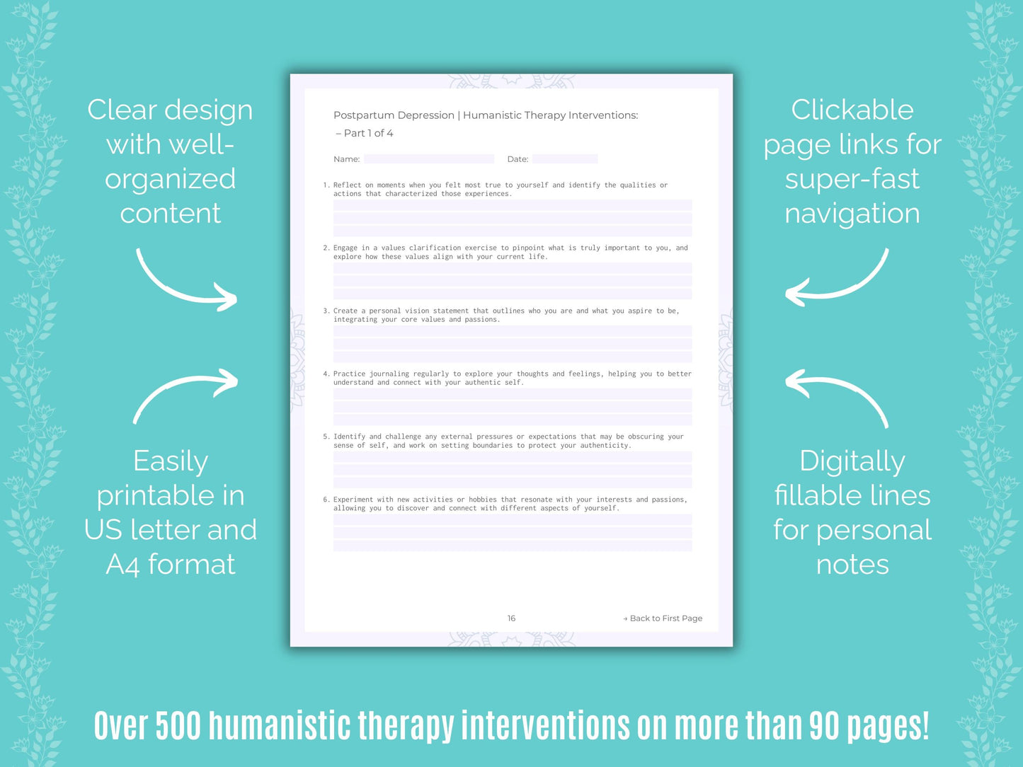 Postpartum Depression Humanistic Therapy Counseling Templates