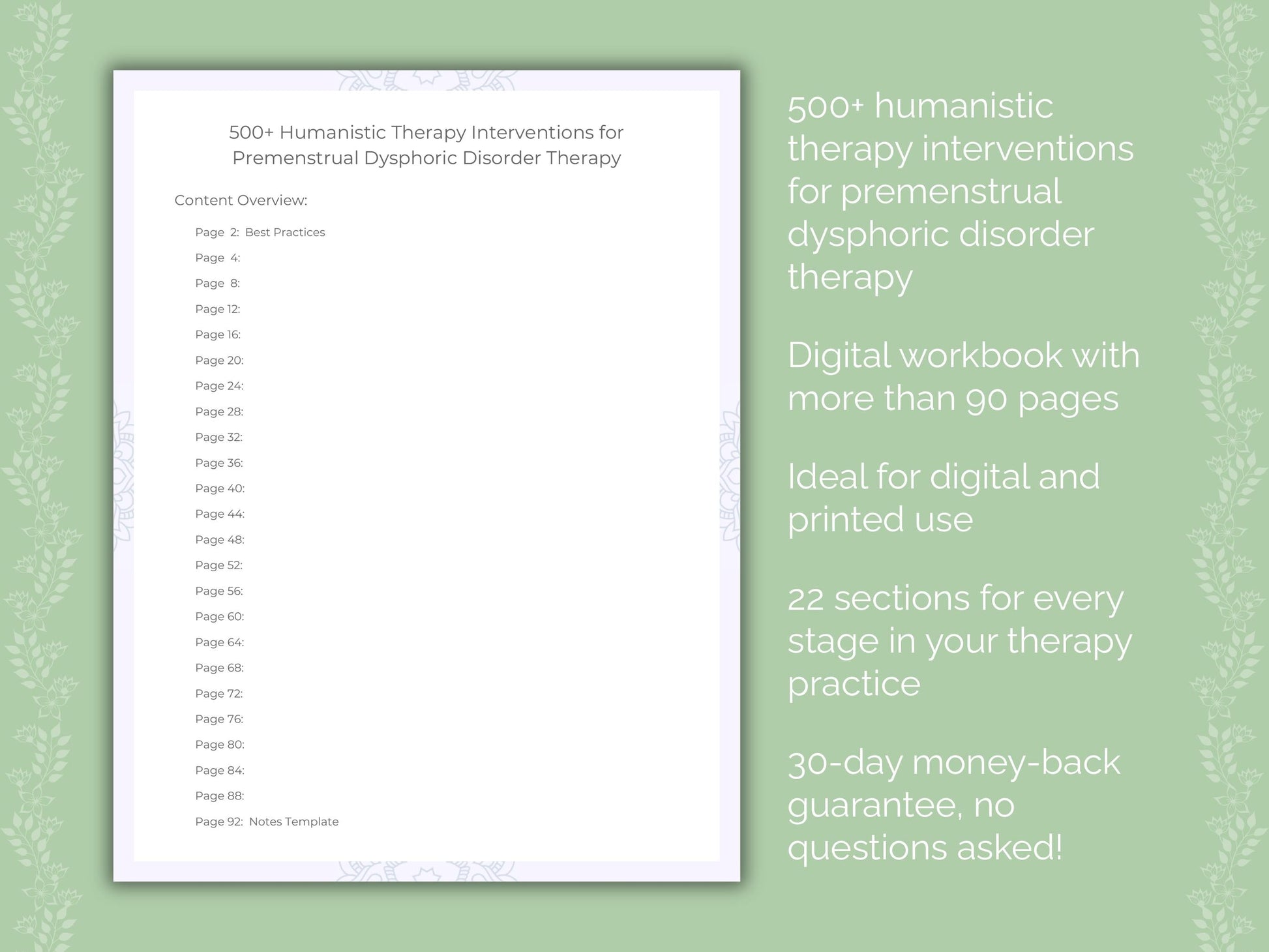Premenstrual Dysphoric Disorder Humanistic Therapy Therapist Worksheets
