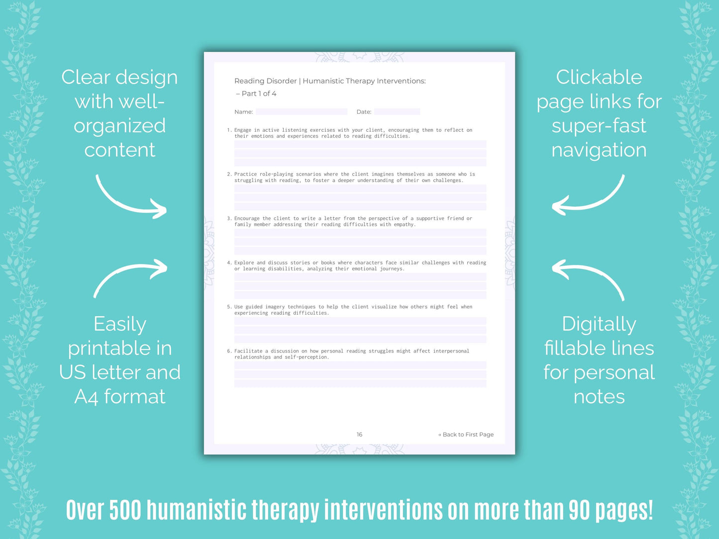 Reading Disorder Humanistic Therapy Counseling Templates