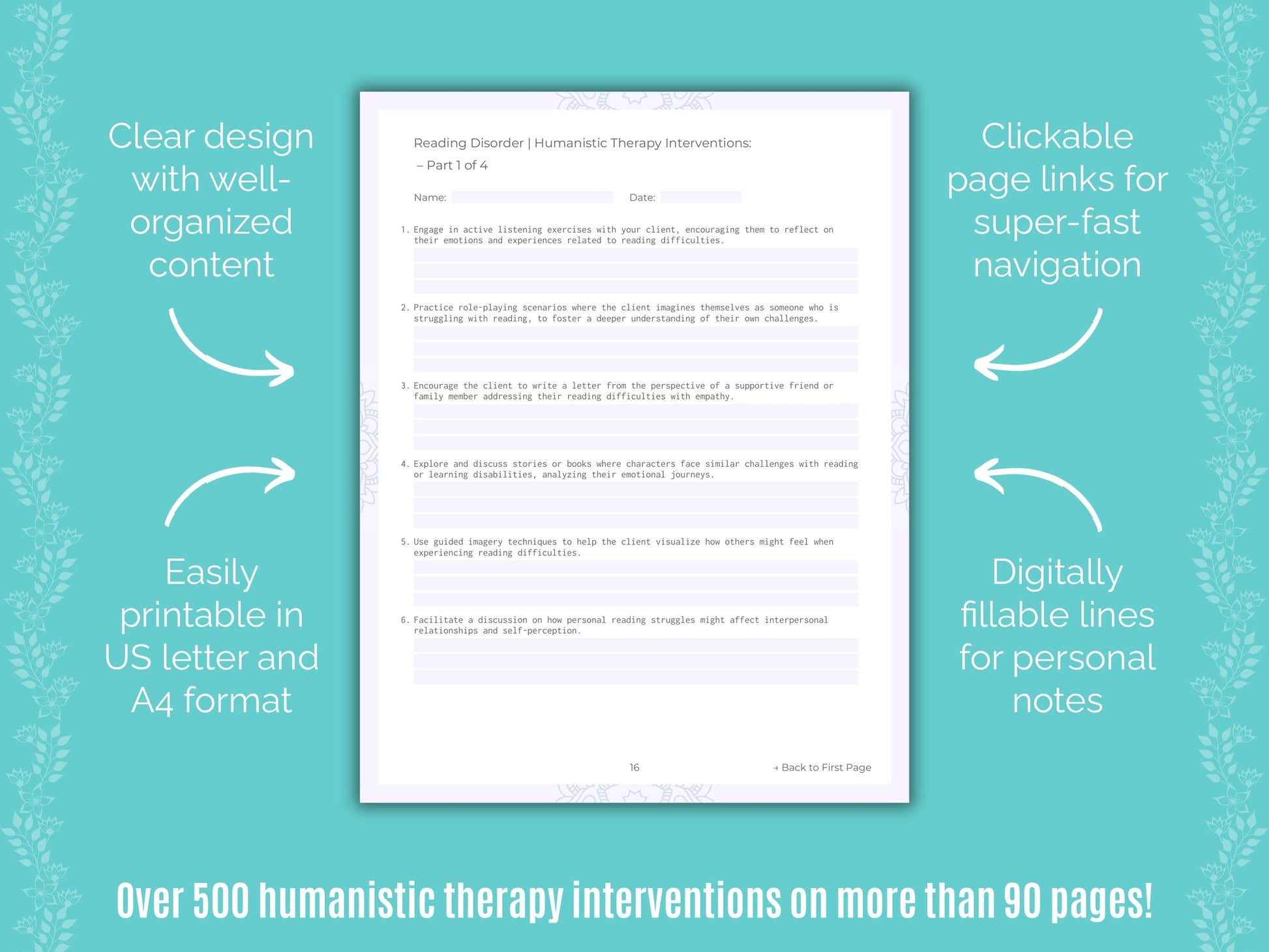 Reading Disorder Humanistic Therapy Counseling Templates