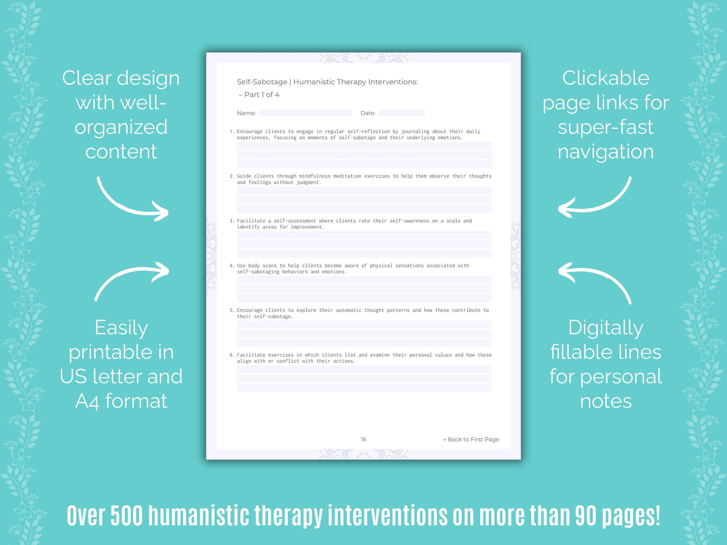 Self-Sabotage Humanistic Therapy Counseling Templates